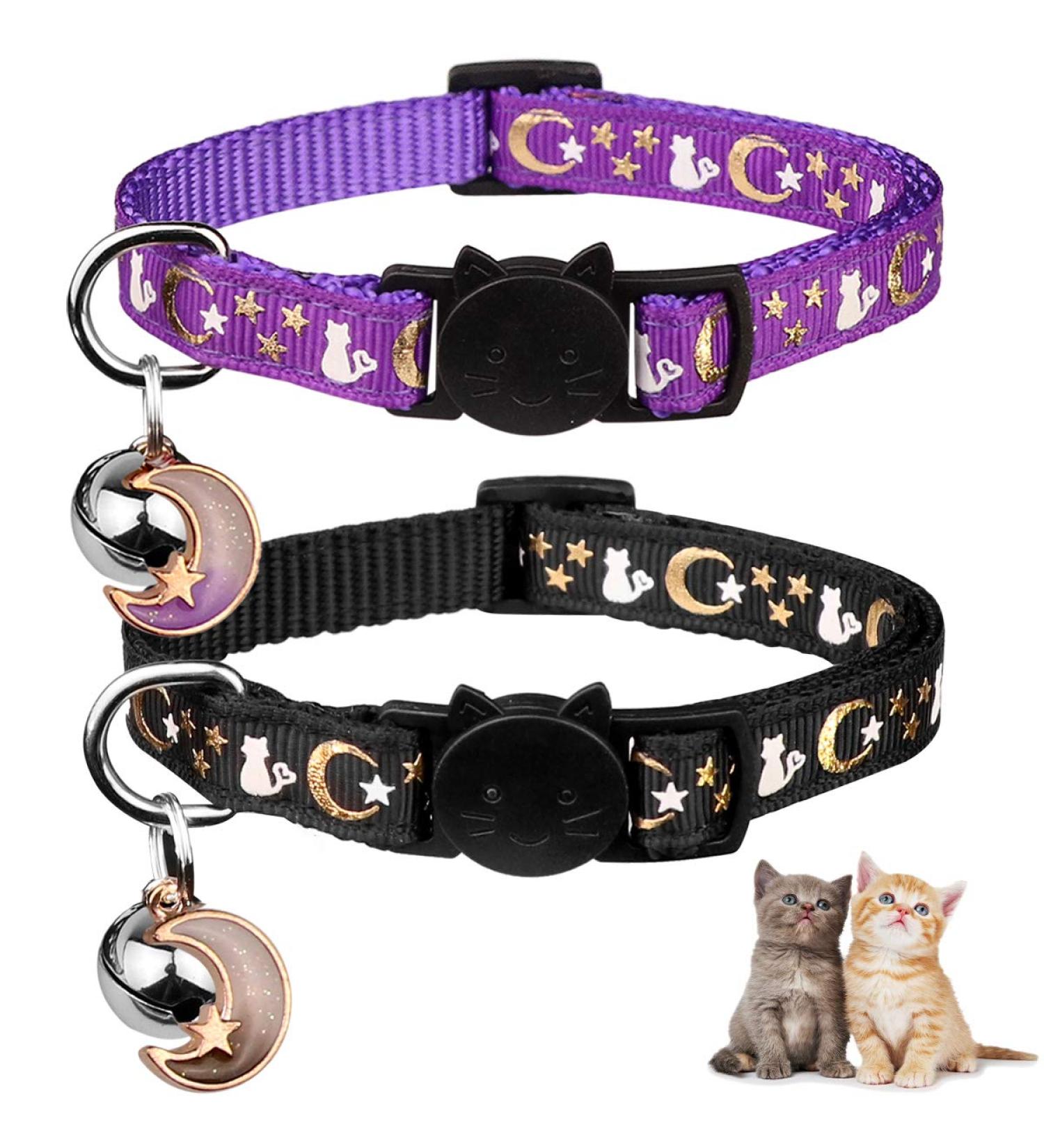 2PCS Breakaway Cat Collars with Bell - Adjustable Safe Kitten Collars - Glow in The Dark - Black&Purple - Buy Online on SooperMarket.com