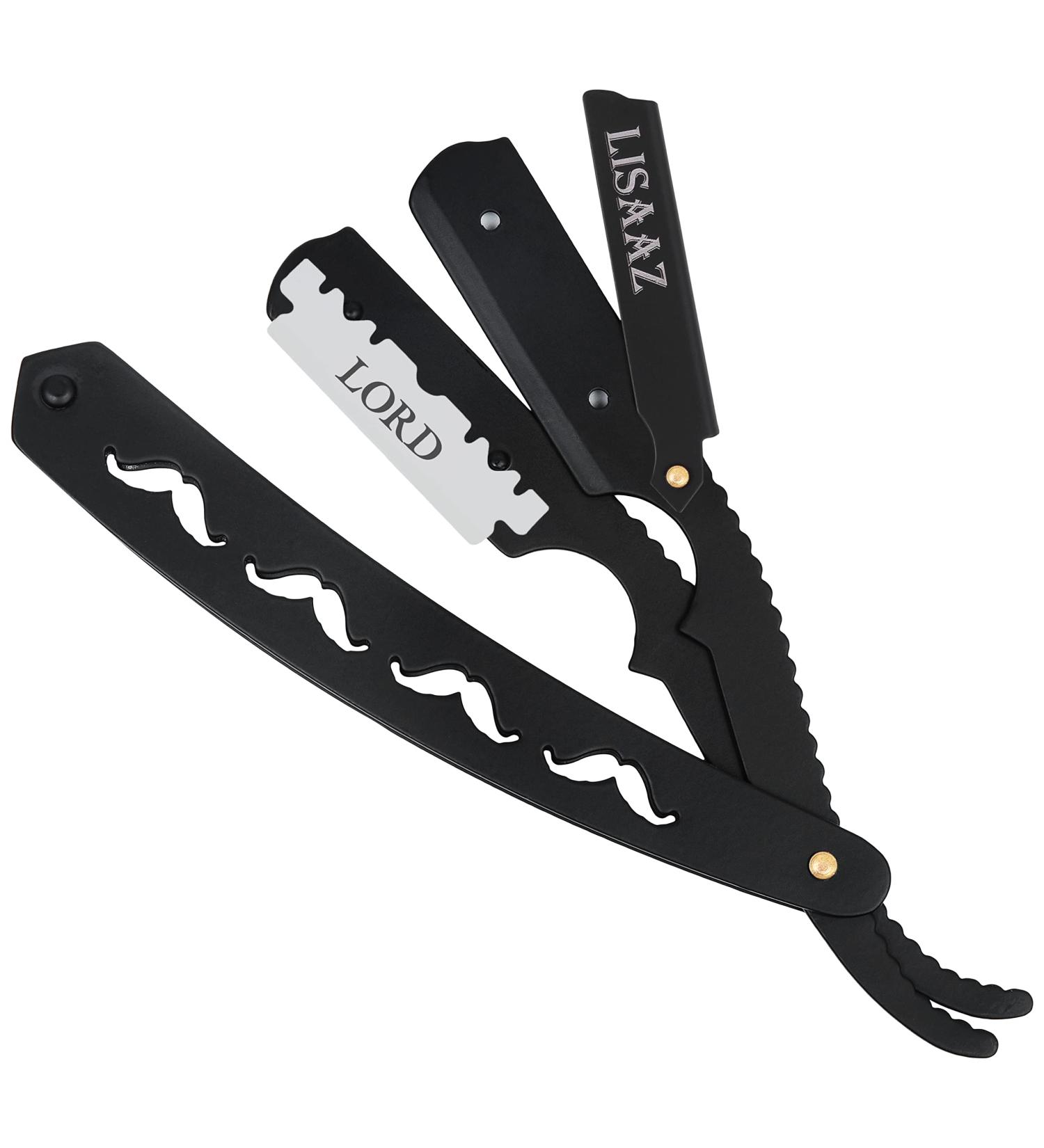Premium Black Straight Razor for Men | 10 Stainless Steel Blades | Classic Shaving Tool | Professional Barber Supplies | 4.8in Quality Design - Buy Online on SooperMarket.com