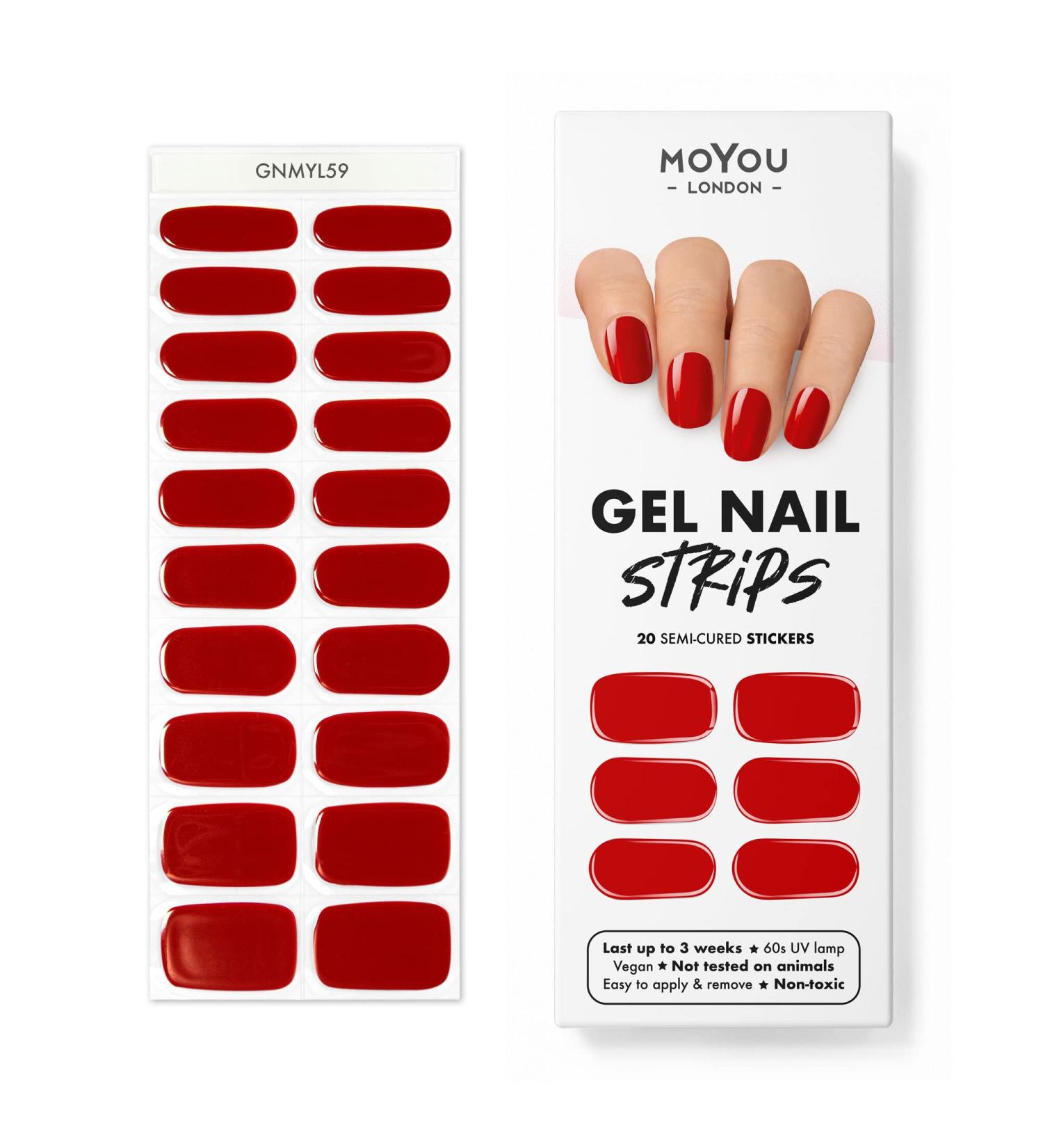 Moyou London Semi Cured Gel Nail Wraps - 20 Pcs Salon-Quality Manicure Set with Nail File & Cuticle Stick - Queen of Hearts - Buy Online on SooperMarket.com