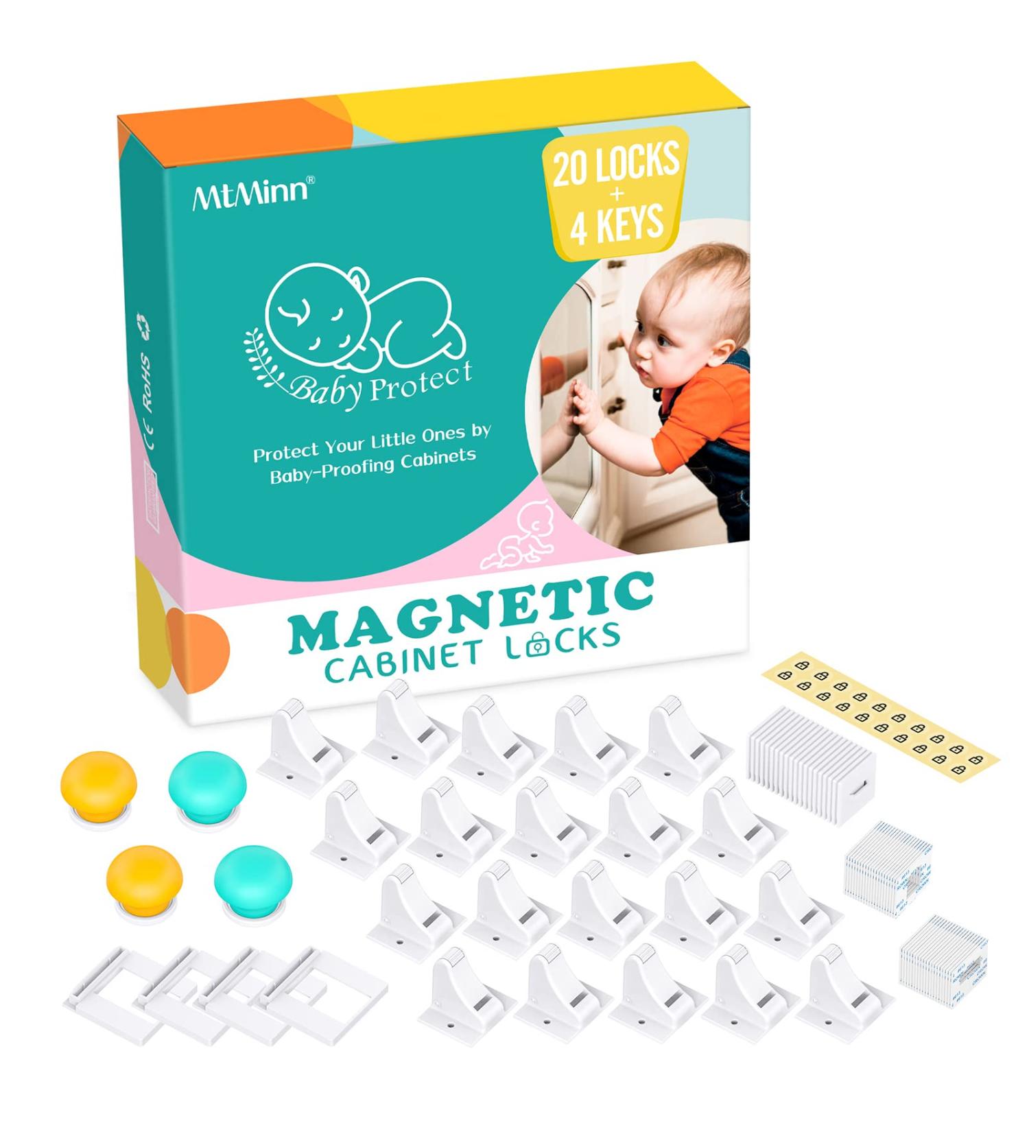 Child Safety Magnetic Cabinet Locks (20 Pack + 4 Keys) - Baby Proofing Cupboard Locks for Toddler - Easy Installation, Invisible Design - Buy Online on SooperMarket.com