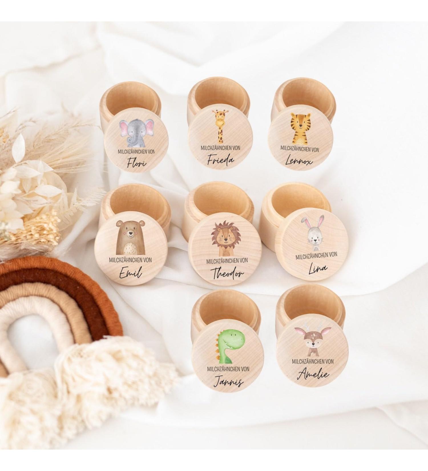 Personalized Wooden Milk Tooth Jar for Kids | UV Printed Lion Tooth Box - Perfect Keepsake for First Teeth - Buy Online on SooperMarket.com