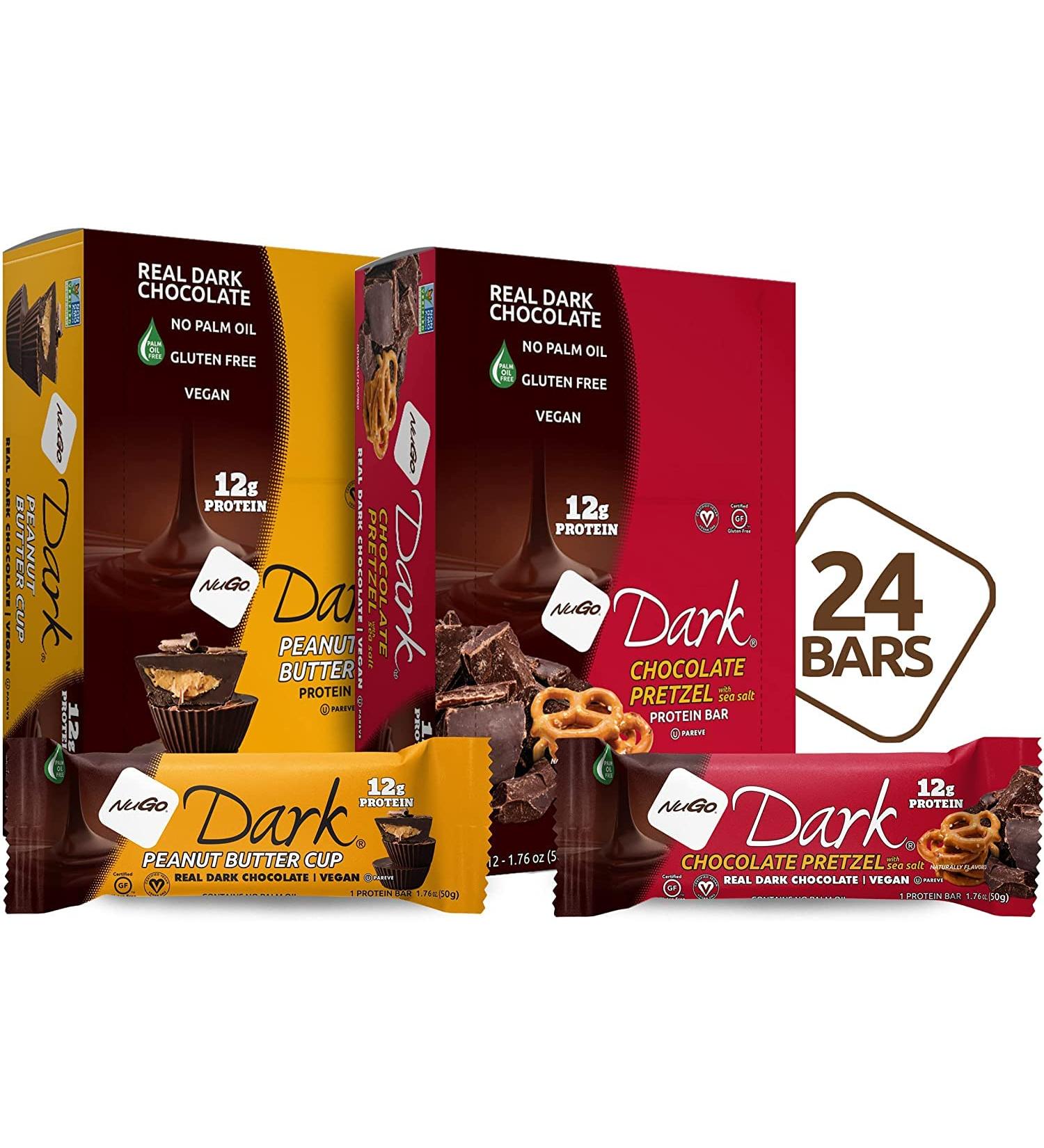 NuGo Dark Variety - Pretzel and Sea Salt 12 Bars & Peanut Butter Cup 12 Bars Vegan 200 Calorie Gluten Free 24 ct Variety - Buy Online on SooperMarket.com