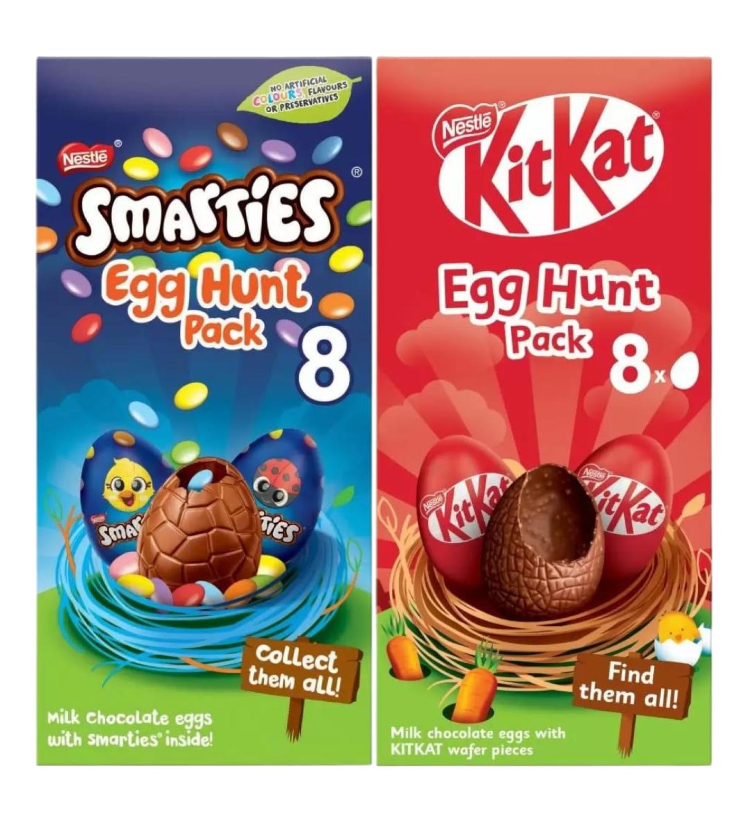 Easter Egg Bundle With Smarties Milk Chocolate Easter Egg Hunt Carton 140g and KitKat Easter Egg Hunt Pack 120g (2 Pack)