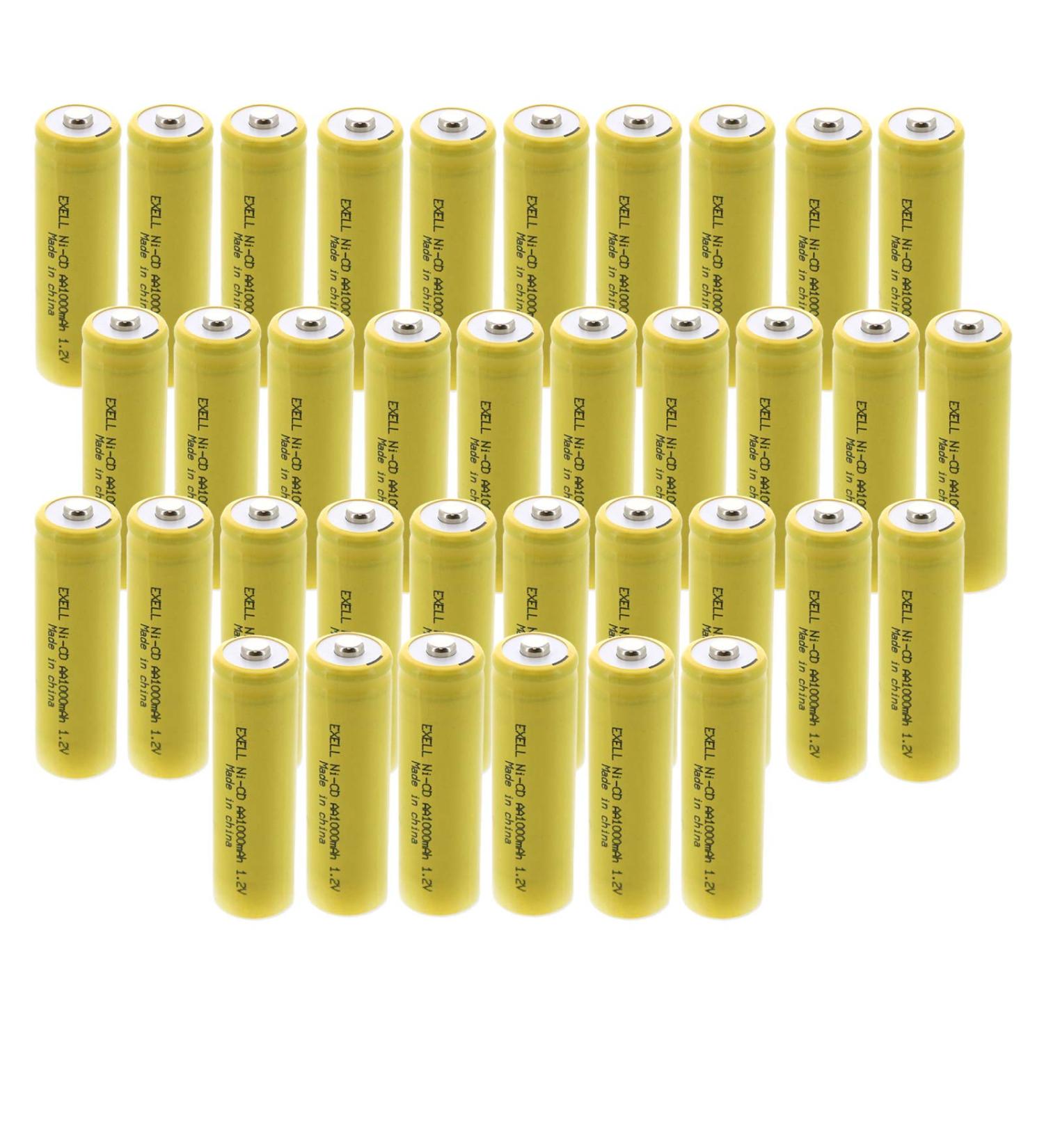 Buy Exell 36-Pack Nickel-Cadmium Button-Top Rechargeable Batteries for Solar & Outdoor Lights - AA 1.2V 1000mAh - Buy Online on SooperMarket.com