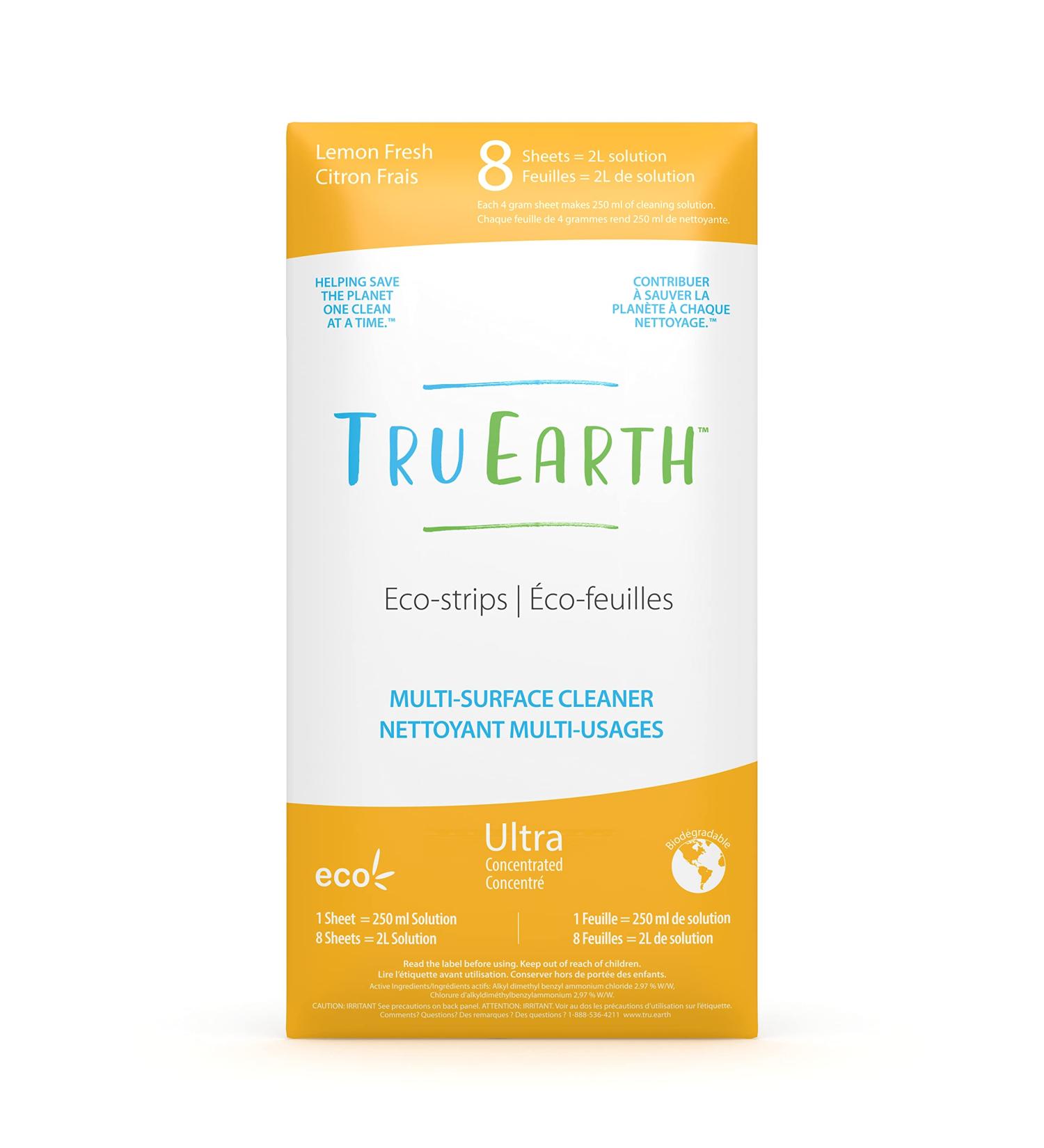 Tru Earth Multi-Surface Cleaner Eco-Strips - Lemon Fresh - 8 Pre-Measured Plastic-Free Strips - Easy-to-Use - 1 Count Pack - Buy Online on SooperMarket.com