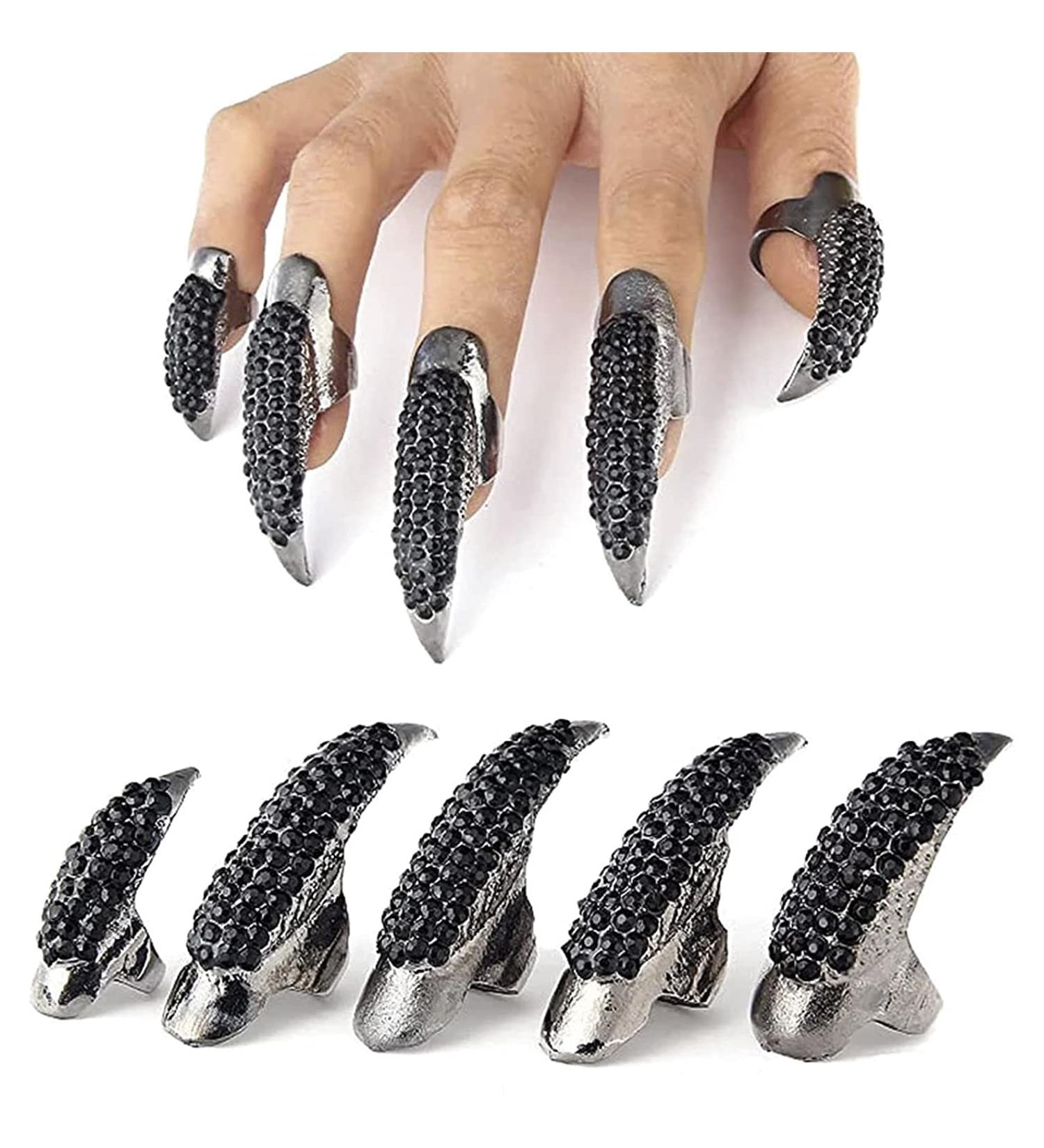 Black Halloween Claw Finger Ring Witch Finger Nail Claw Finger Claws Black Nail Rings Fake Nails Scary Halloween Props - Buy Online on SooperMarket.com