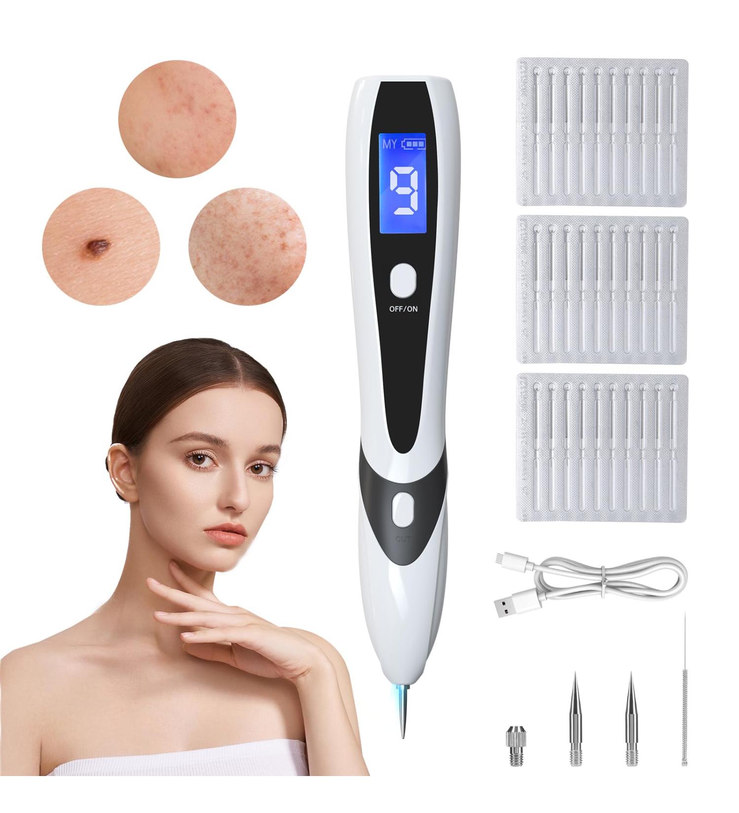 Aceshop Skin Tags Removal Pen Professional Mole Remover Pen Kit with 9 Strength Levels & Replaceable Needles USB Rechargeable Mole Remover Pen Kit Plasma Pen for Wart Freckle Nevus (White) - Buy Online on SooperMarket.com