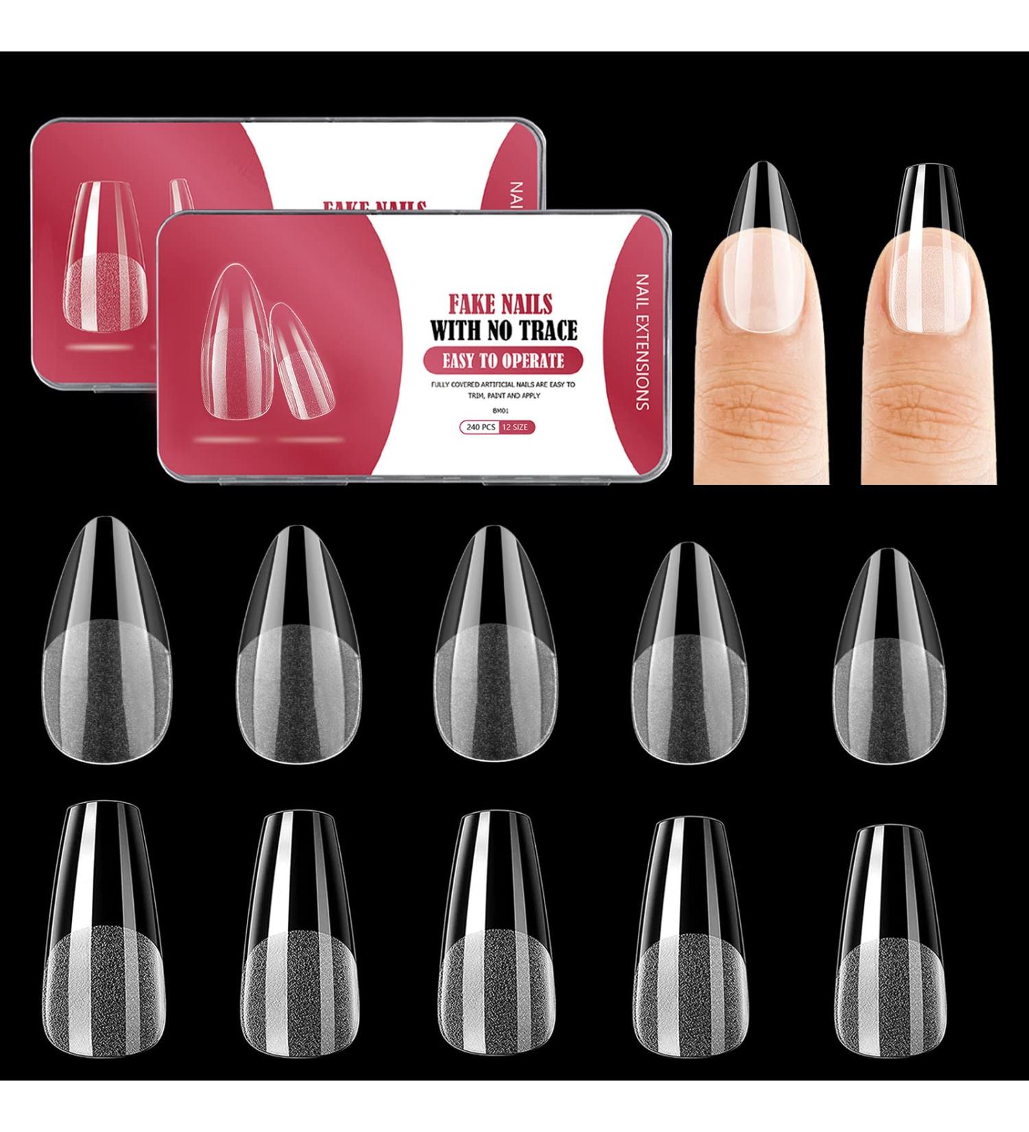 240 PCS Gel Nail Tips Set | Pre-Buffed Extensions Kit for Medium Coffin & Almond Nails - Buy Online on SooperMarket.com