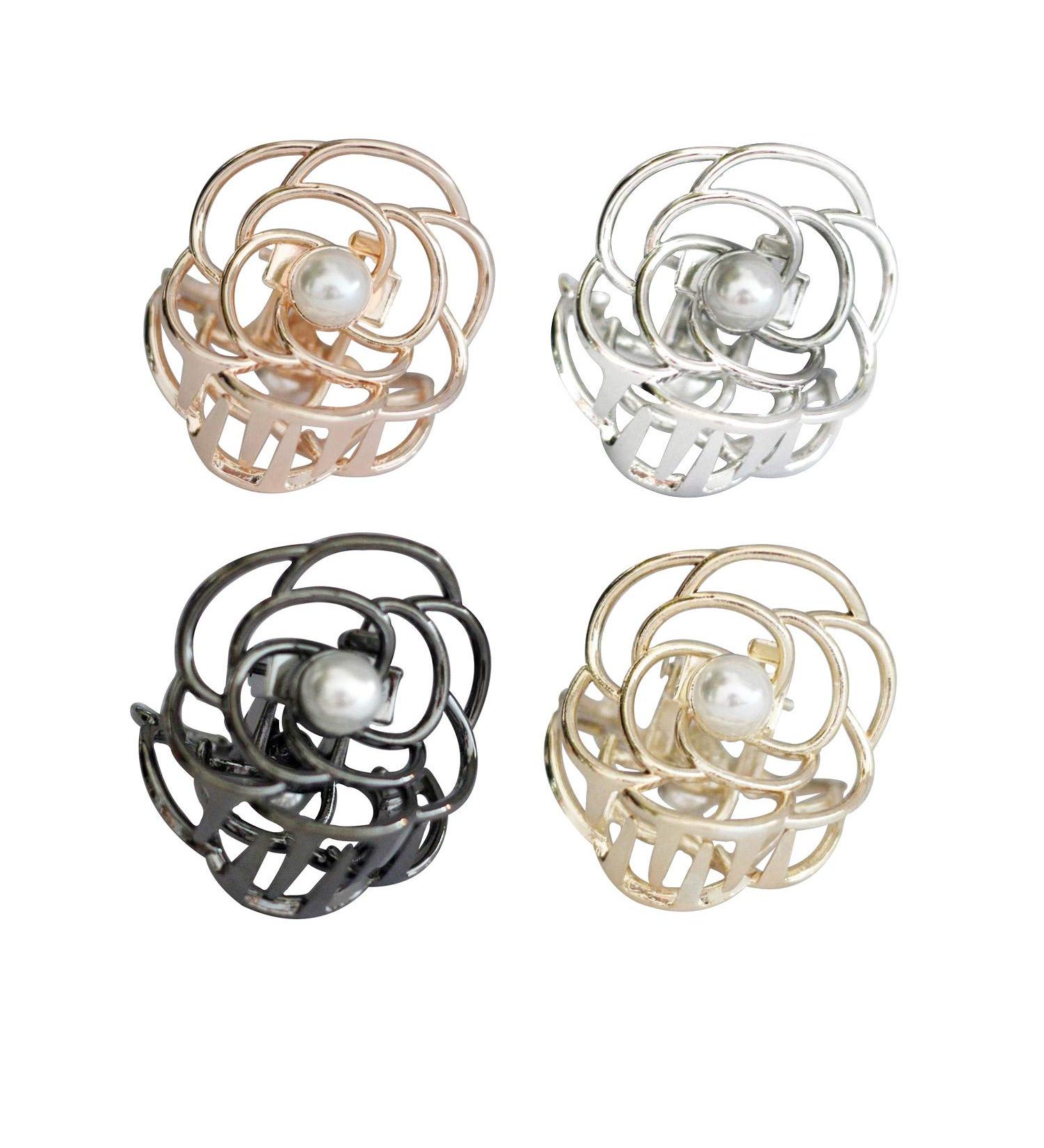 TANG SONG 4PCS Flower Style Metal Hair Claw Clips Set for Women - Silver, Gold, Rose Gold, Black - Hair Catch Barrette Jaw Clamp for Half Bun Hairpins - Ideal for Thin Hair - Floral Design - Buy Online on SooperMarket.com