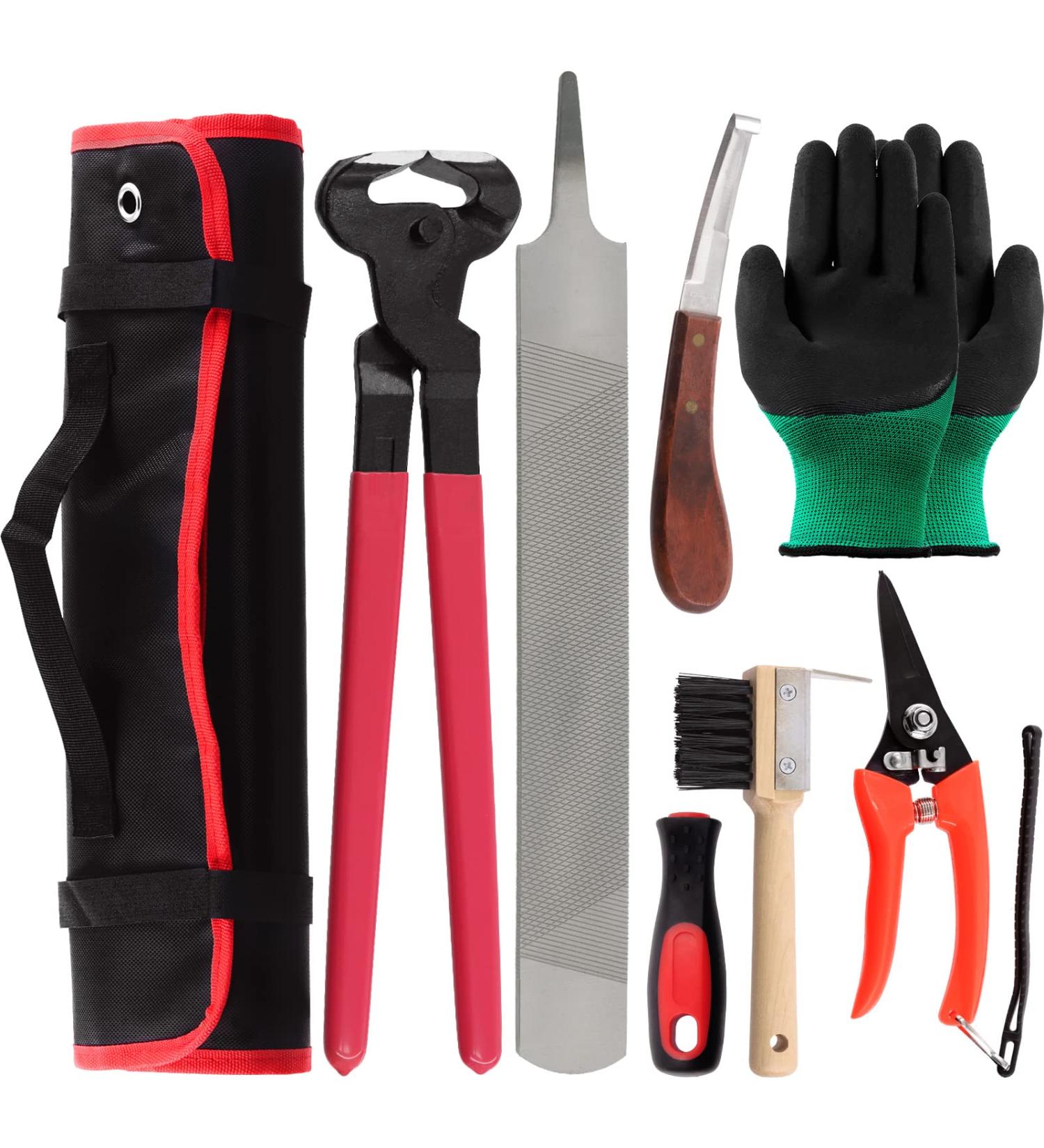 Swpeet 8pcs Professional Farrier Tool Kit - Hoof Trimmer Scissors Cutter Rasp Pliers & Roll Pack for Horses | International Shipping Available - Buy Online on SooperMarket.com