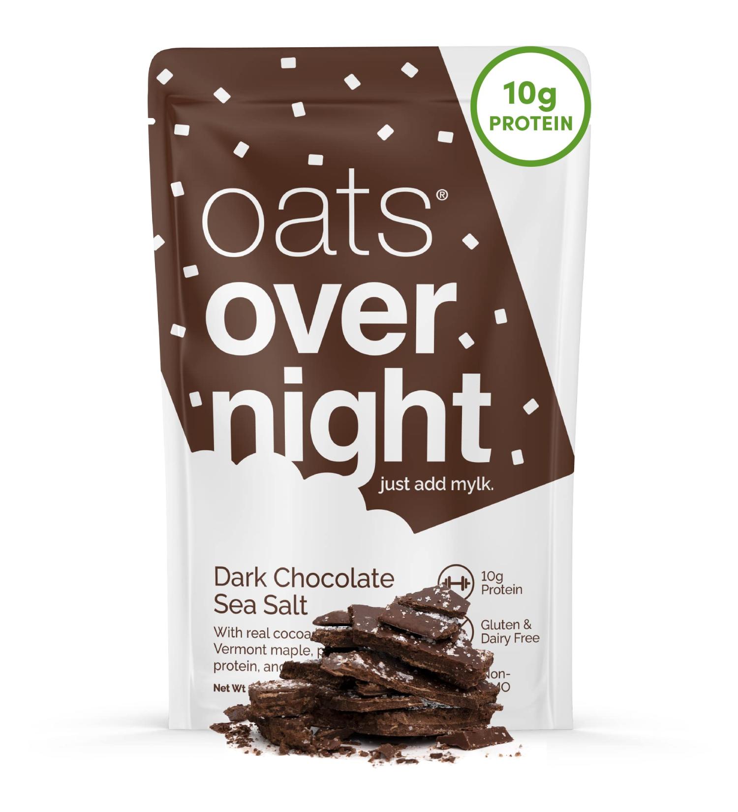 Oats Overnight - Dark Chocolate Sea Salt - Vegan 10g Protein Low Sugar Breakfast Shake - Gluten Free High Fiber Non GMO Oatmeal (2.2 oz per meal) (16 Pack) - Buy Online on SooperMarket.com