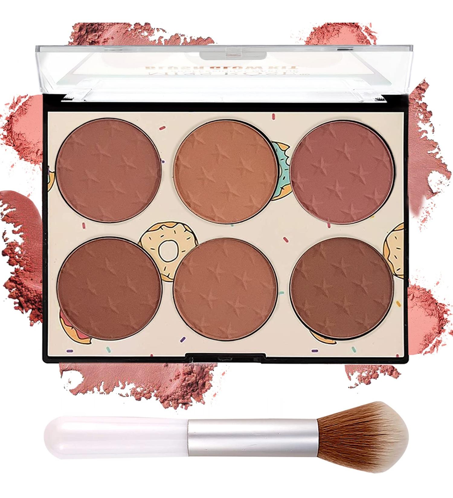 6 Colors Blush Palette with Brush - Matte & Shimmer Powder Blush for Glam Makeup Look | Contour & Highlighter Palette - Buy Online on SooperMarket.com