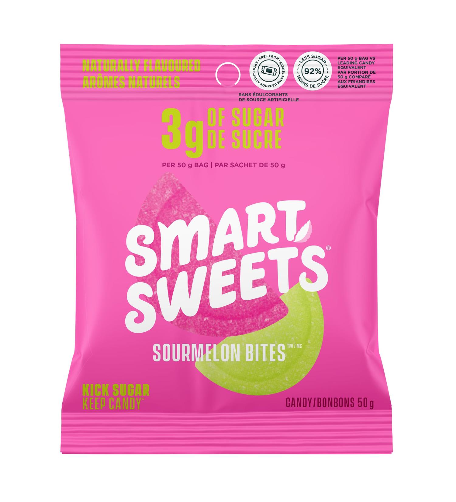 Smart Sweets Low Sugar Sourmelon Bites Candy Fruity Free of Sugar Alcohols & No Artificial Sweeteners Sweetened with Stevia Natural Fruit Flavors 12x50g (Box of 12) - Buy Online on SooperMarket.com