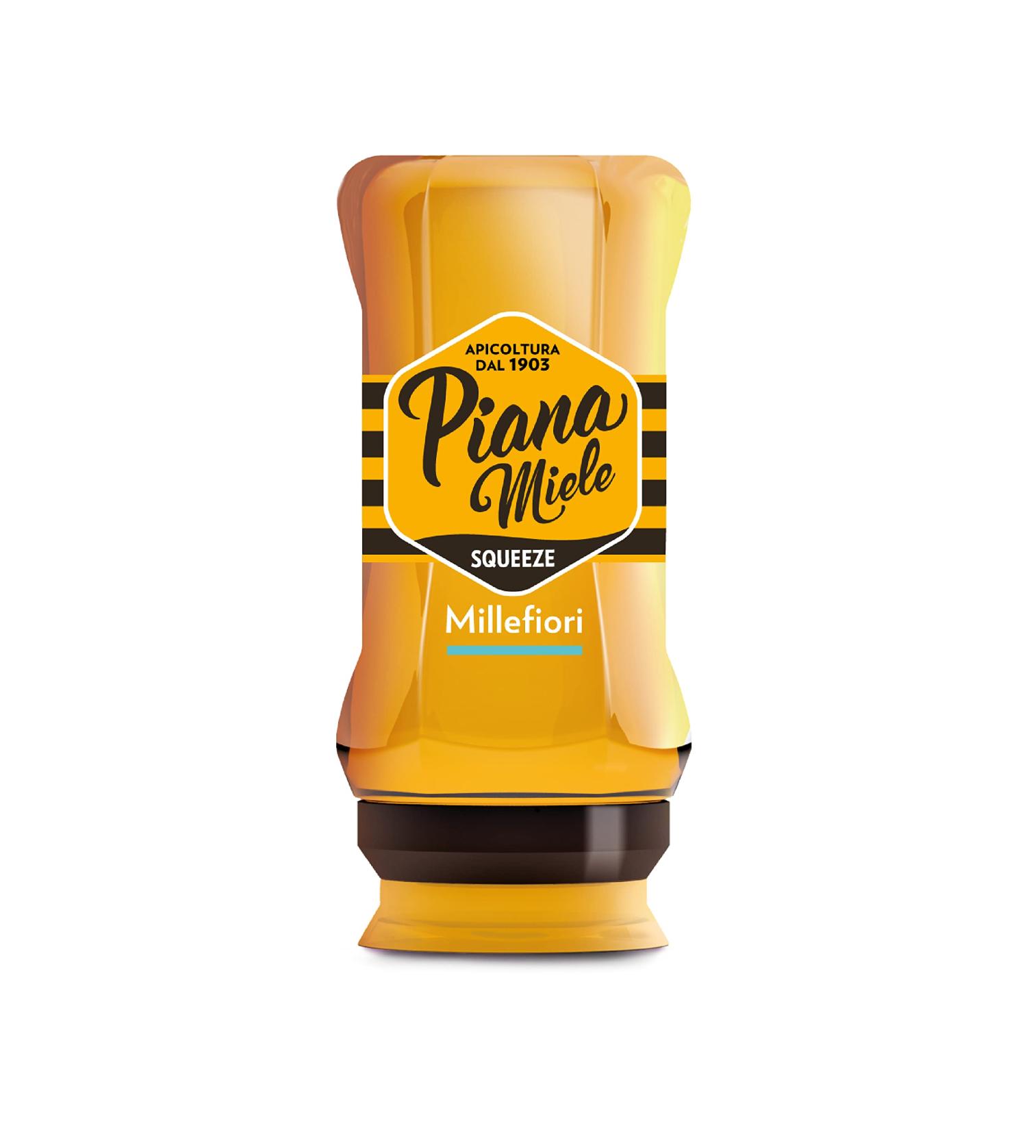PIANAMIELE - Millefiori Honey in Squeezer Bottle of 380 gr Millefiori Liquid Honey Origin EU (Hungary-Italy) Amber Color Convenient Size with Stopper Dispenser Save Drop MILLEFIORI HONEY EU - Buy Online on SooperMarket.com