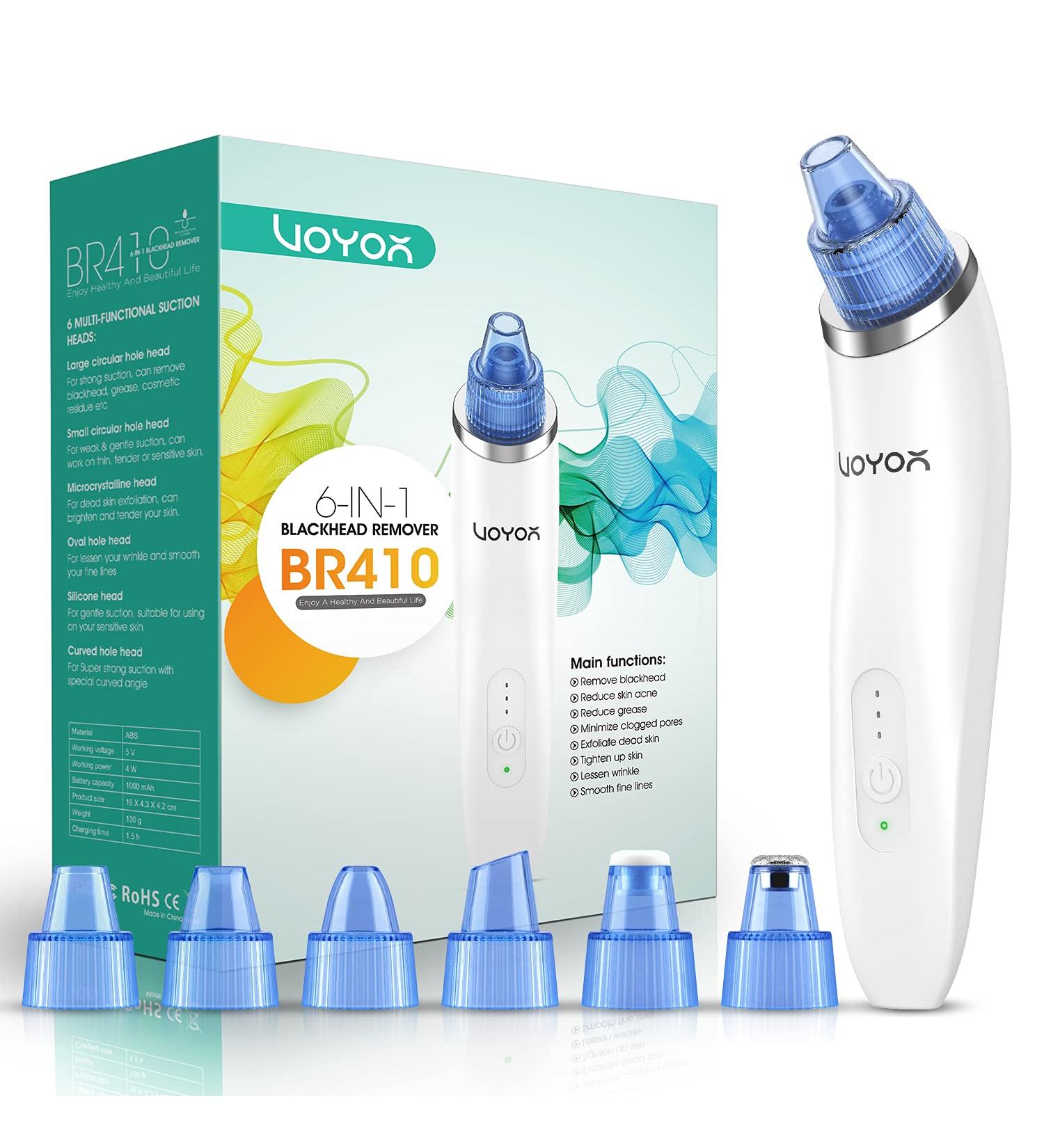 VOYOR Blackhead Remover Pore Vacuum - Electric Face Cleaner with 6 Suction Heads for Acne and Whitehead Removal - Buy Online on SooperMarket.com