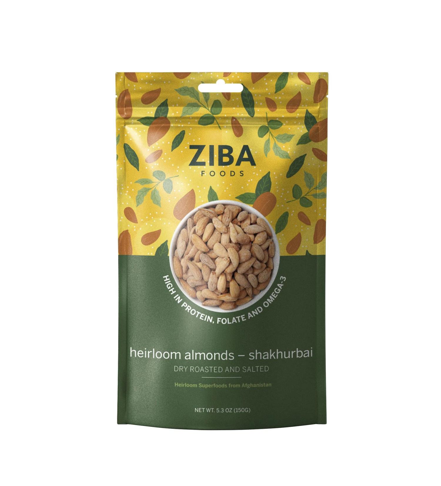 Ziba Foods Heirloom Roasted and Salted Shakhurbai Almonds | Non-GMO, Vegan, Whole 30 Friendly & Paleo | Low Calorie Healthy Snack 5.29 Ounce (Pack of 1)