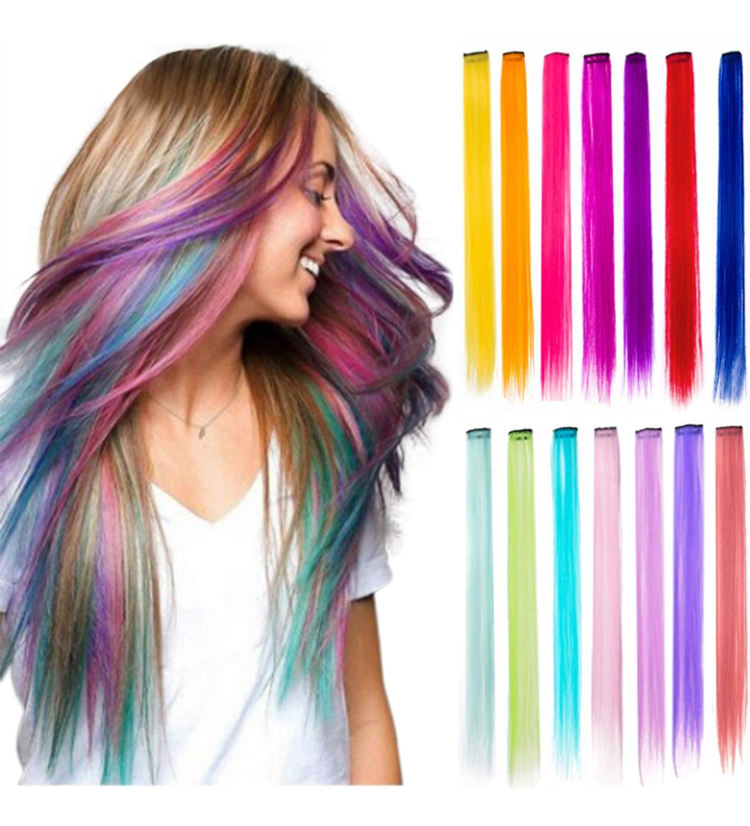 40Pcs 21-inch Colored Hair Extensions for Girls, Women, and Kids - Colorful Clips in 20 Shades - Buy Online on SooperMarket.com