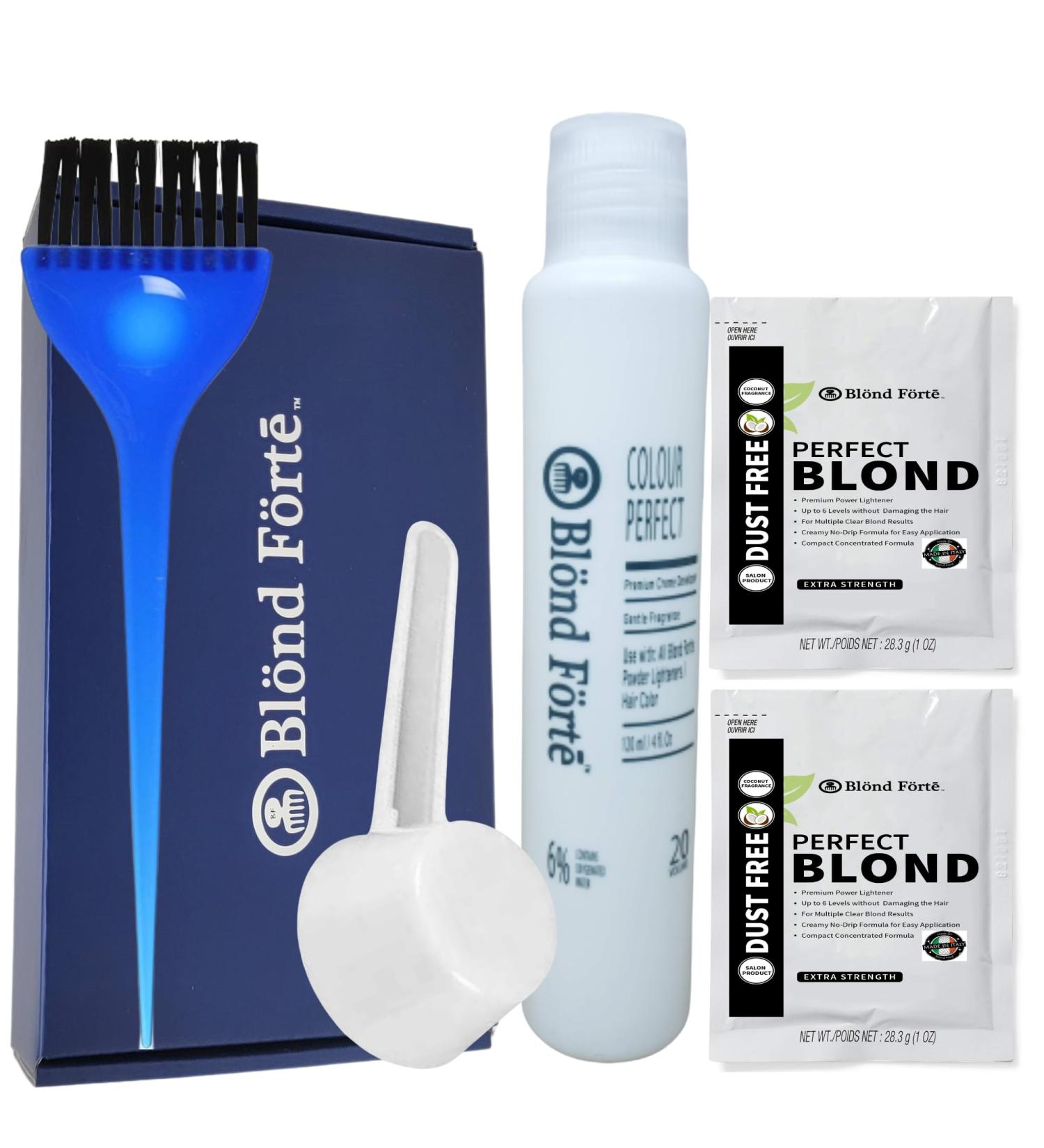 Perfect Blond Hair Dye Toner & Bleaching Powder Kit - 120ml 30 Vol Developer Brush & Gloves - Blond Forte Blue Lightener - Buy Online on SooperMarket.com
