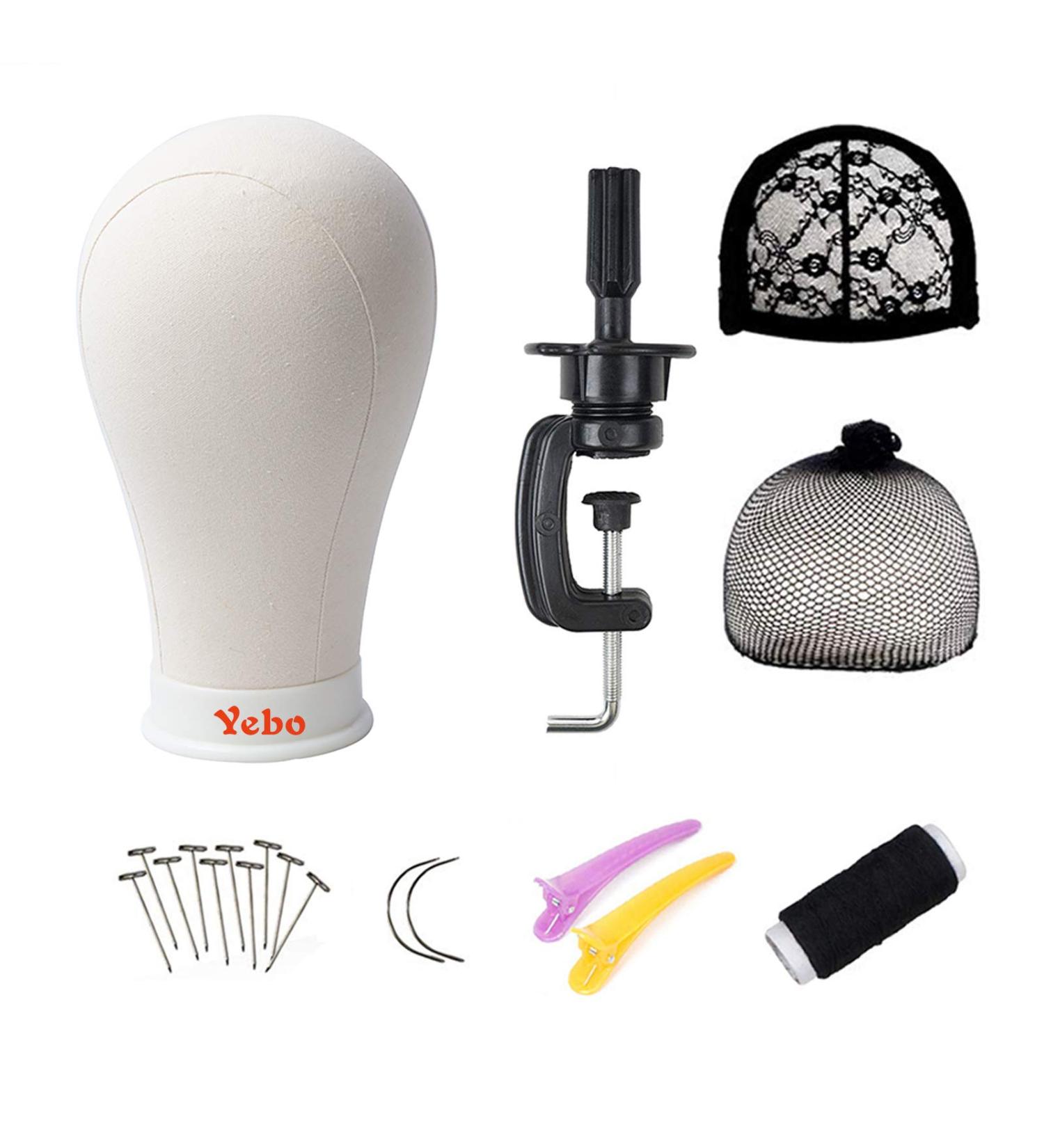 YEBO 21 Inch Polyurethane Canvas Block Head Wig Display with Stand - White - Buy Online on SooperMarket.com