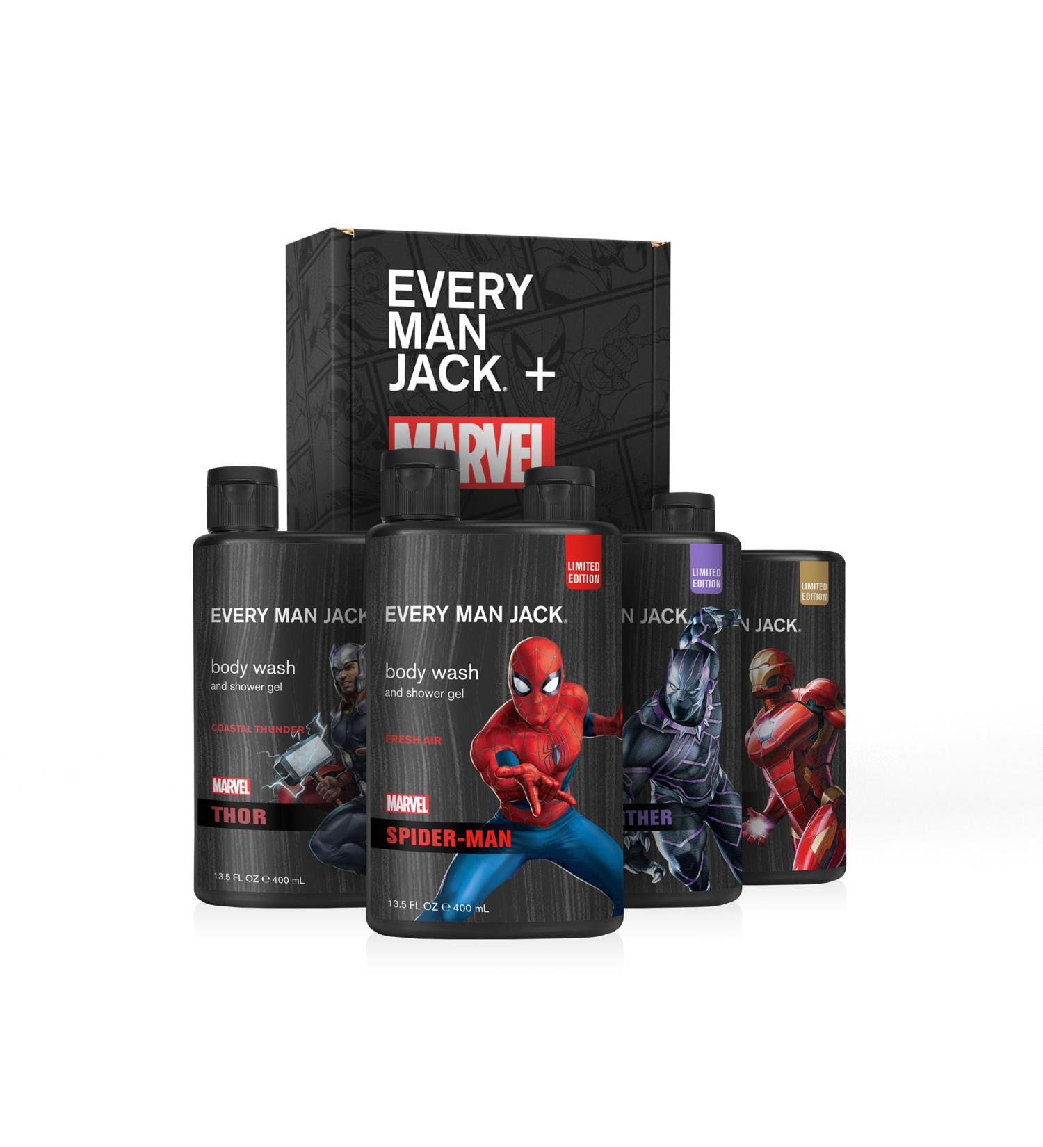 Every Man Jack Marvel Collectors Box - Body Wash Gift Set | Vegan & Clean Ingredients | Fresh Air Coastal Thunder Crimson Oak Wakanda Herbs Fragrances - Buy Online on SooperMarket.com