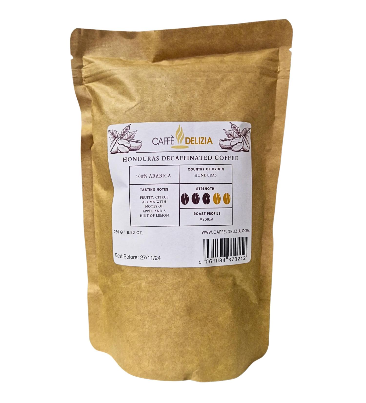 Caffe Delizia Honduras Decaf Coffee Beans | Medium Roast Blend | 250g Resealable Bag - Buy Online on SooperMarket.com
