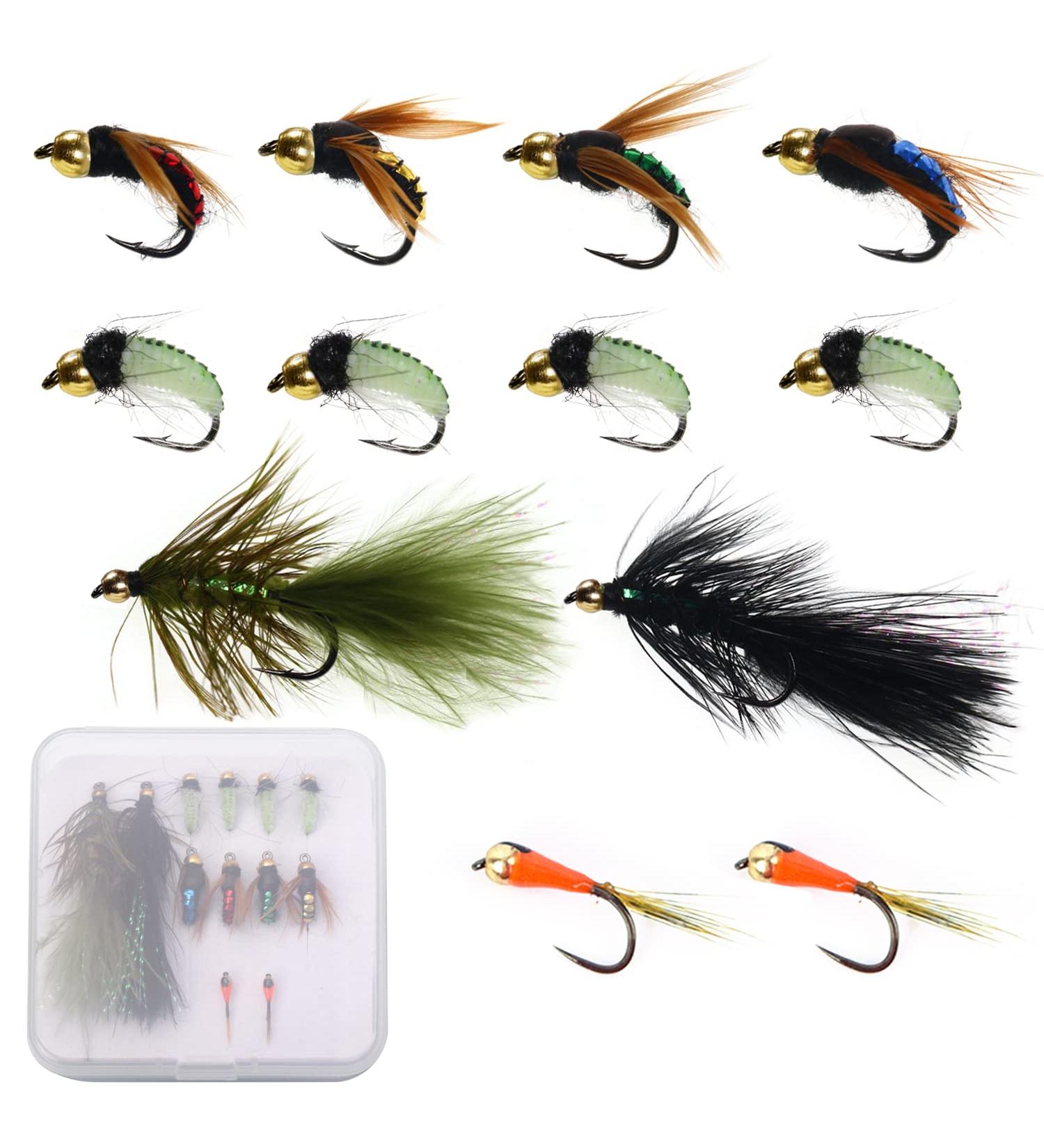 Ivei Fly Fishing Flies Kit - Premium Hand-Tied Assortment of 12 Dry/Wet Flies Nymphs & Streamers with Portable Box for Trout & Bass Fishing - Buy Online on SooperMarket.com