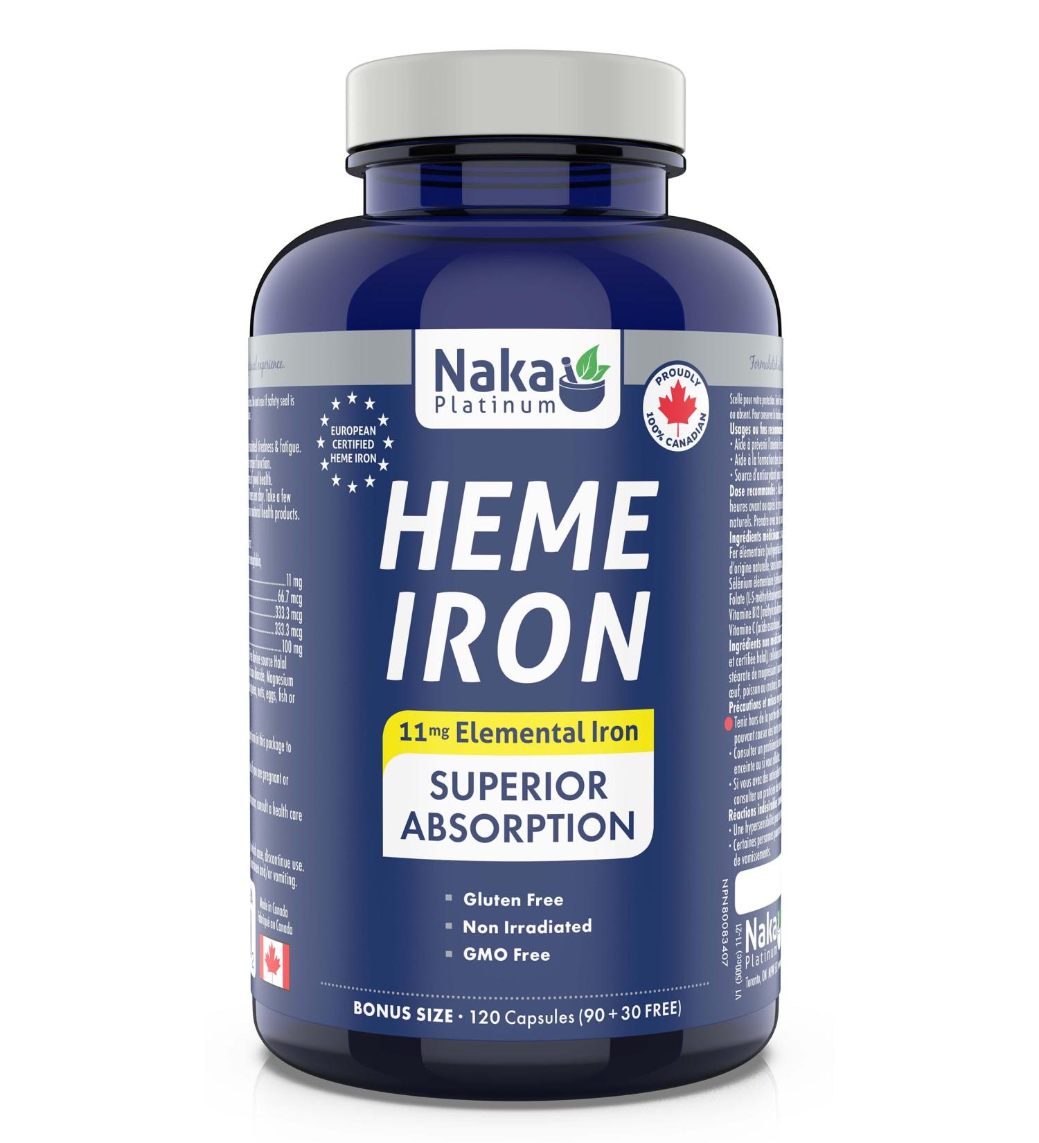  120 vcaps HEME IRON 11 mg Elemental Iron Superior Absorption Made in Canada - Buy Online on SooperMarket.com