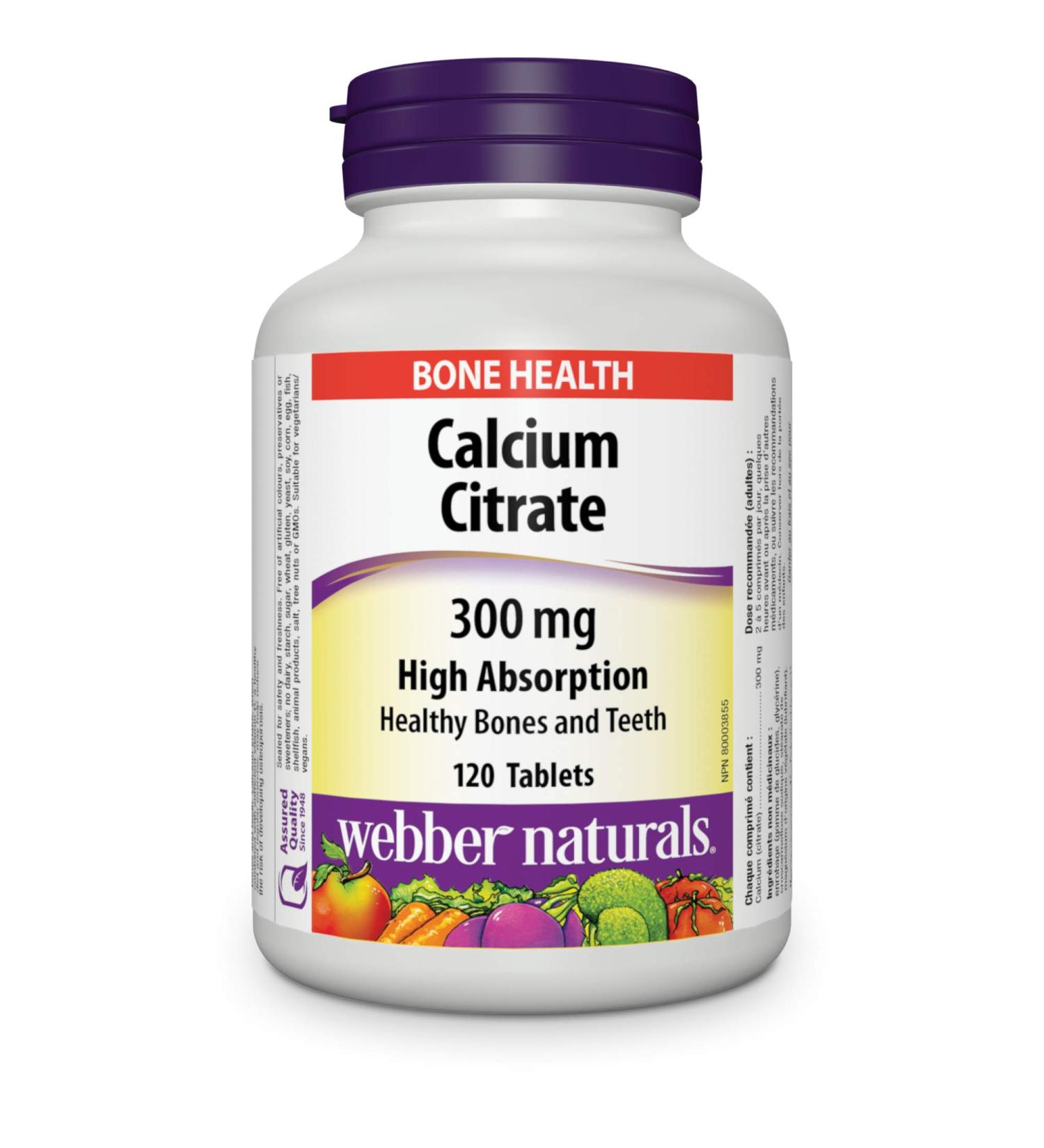 Webber Naturals Calcium Citrate 120 Tablets High Absorption Helps Support Bones and Teeth Vegan - Buy Online on SooperMarket.com
