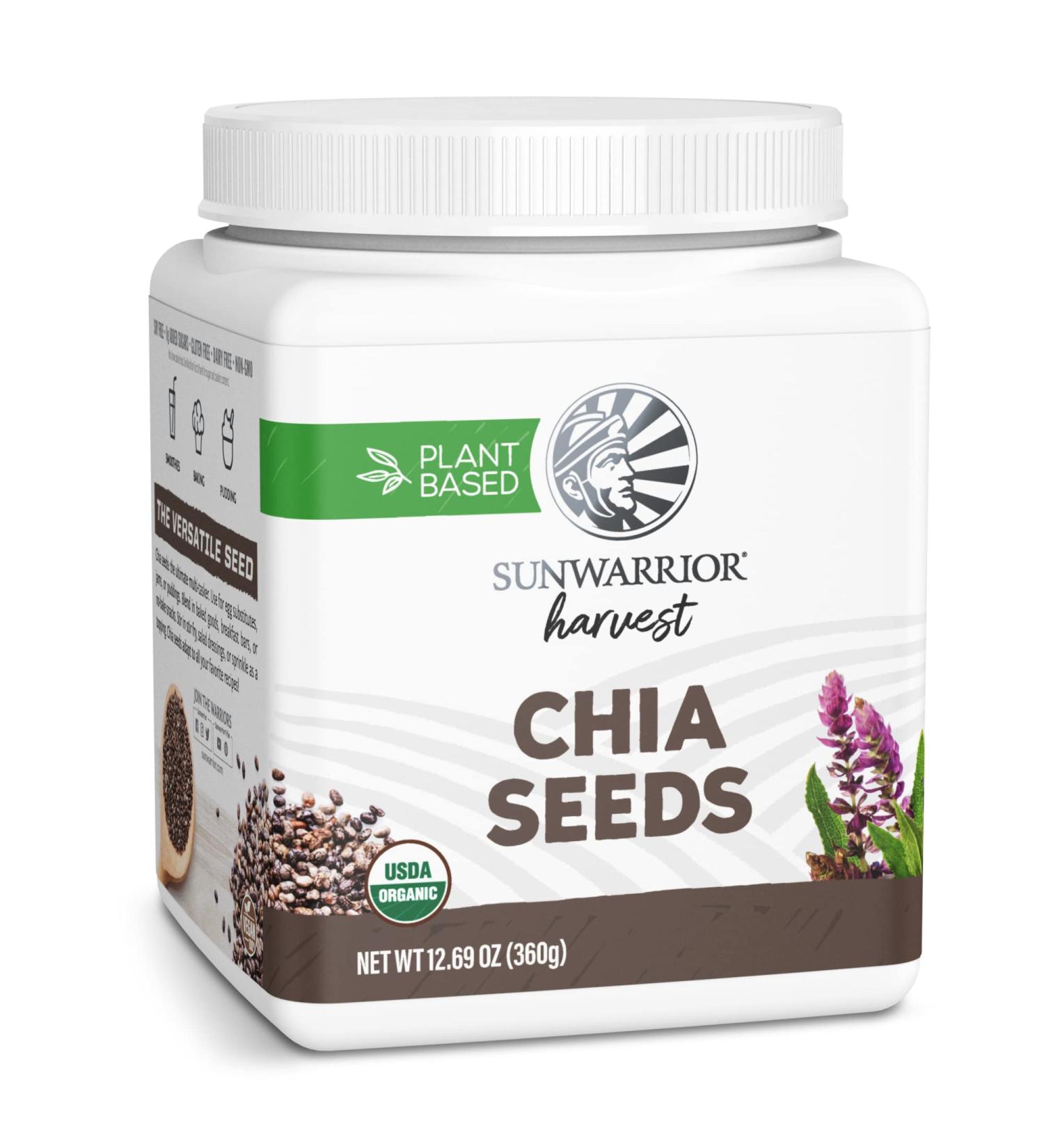 Organic Chia Seeds 360g Tub - Non-GMO Keto Vegan Superfood for Smoothies, Acai Pudding & Baking | Sunwarrior Organic Harvest - Buy Online on SooperMarket.com