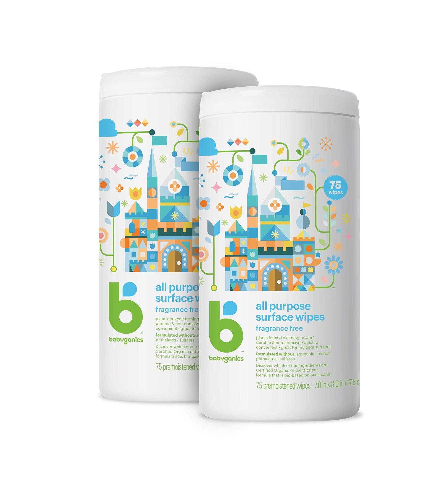Babyganics All Purpose Surface Wipes 150 Count (2 Pack) - Fragrance Free, Plant Based, Non-Abrasive, No Ammonia or Bleach - Buy Online on SooperMarket.com