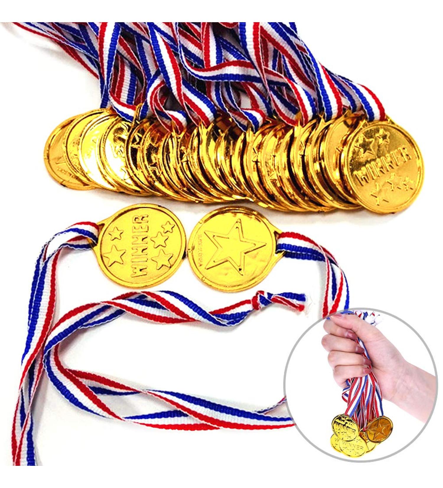Shindel 24PCS Kids Plastic Gold Winner Award Medals with Neck Ribbon - Perfect for Party Favors, Birthdays, and Dress up - Buy Online on SooperMarket.com