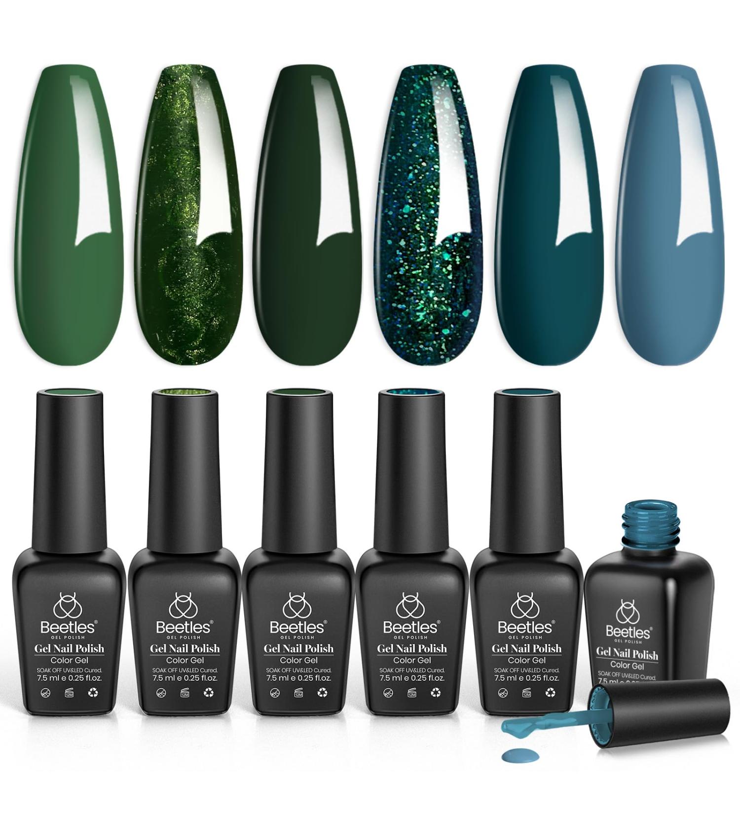 Beetles Green Gel Nail Polish Set - 6 Colors Forest Dark Green UV LED Soak Off - DIY Manicure Nail Kit for Home & Salon - Buy Online on SooperMarket.com