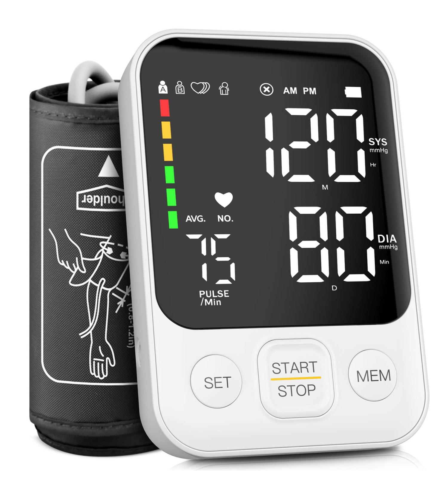 Automatic Upper Arm Blood Pressure Monitor with Adjustable Cuff, Backlit Display, 2 Users Memory - Includes Charging Cord | 240 Sets Memory - Buy Online on SooperMarket.com