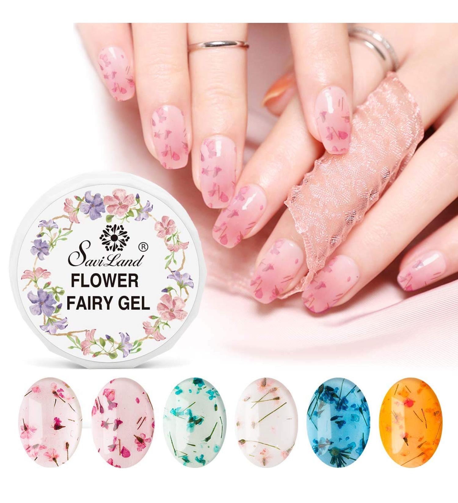 Saviland Dried Flower Gel Nail Polish Kit - 6 Colors Soak Off U V LED Varnish for Manicure Nail Art (Pink Blue Yellow) - Buy Online on SooperMarket.com