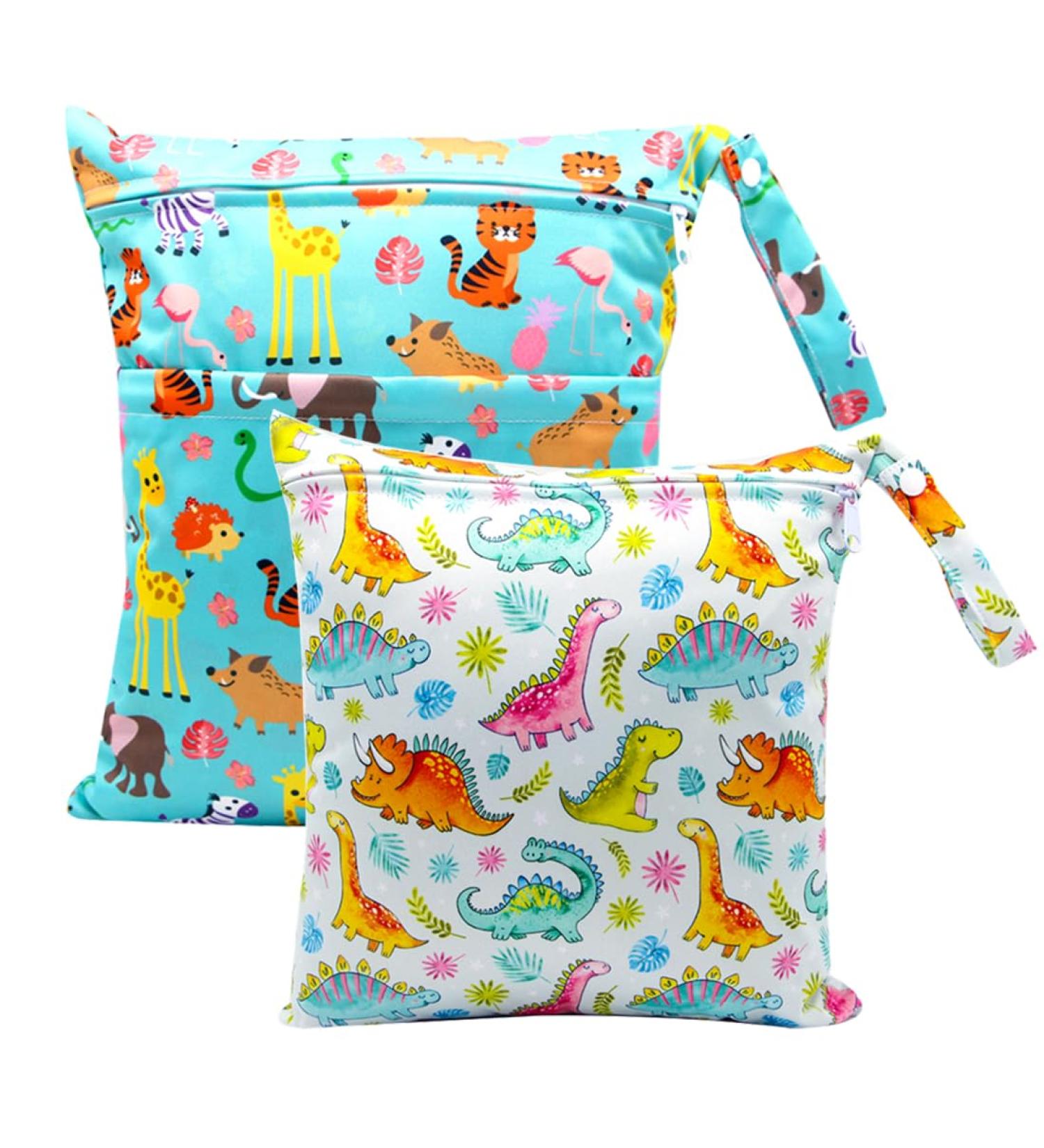 HOTLIKE 2Pcs Waterproof Reusable Wet Bag | Cloth Diaper Organizer for Daycare, Travel, Beach | Double Zipper Storage Bag - Blue - Buy Online on SooperMarket.com