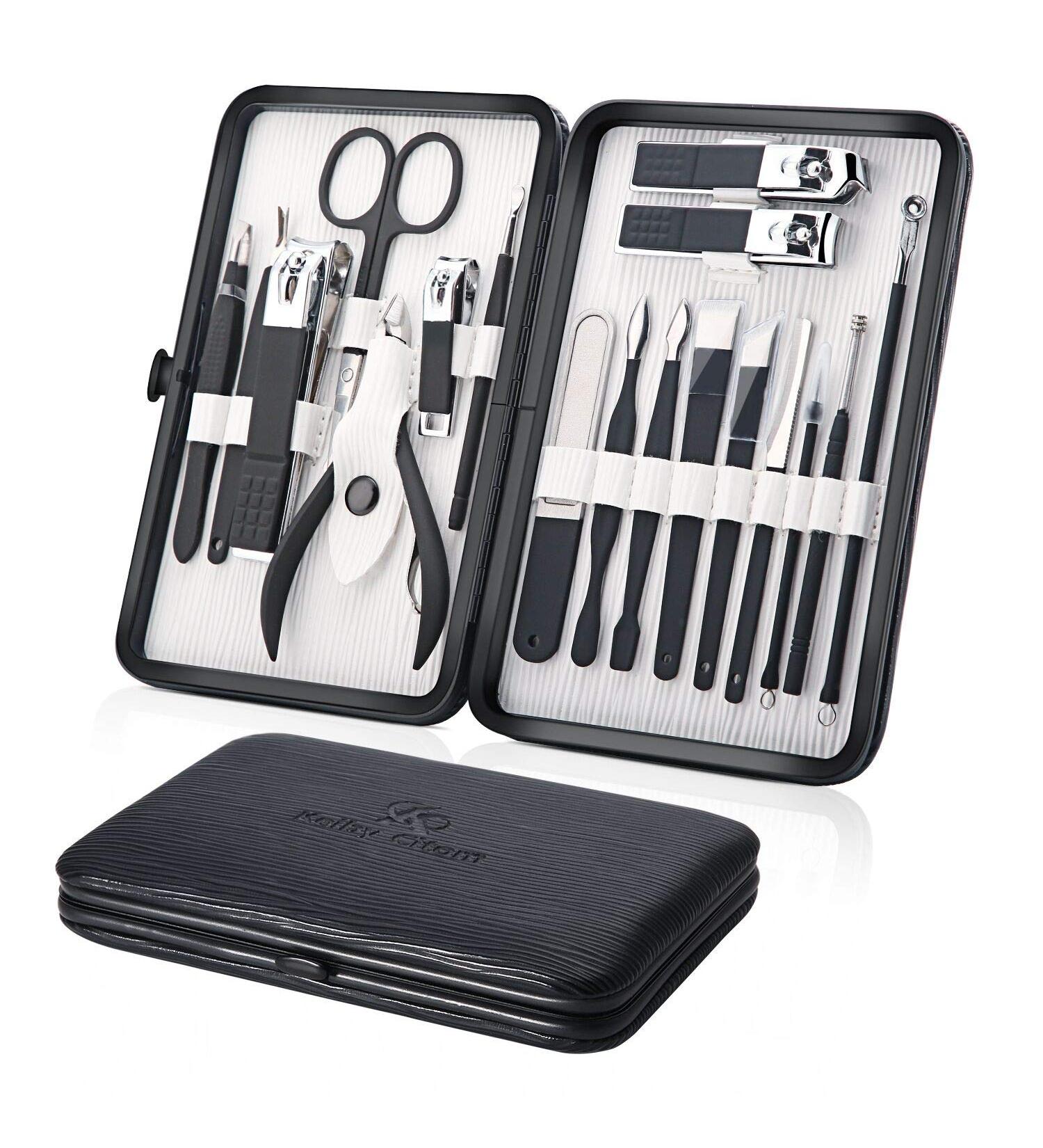 Manicure Set Nail Set Nail Clipper Kit Professional - Stainless Steel Pedicure Set Nail Grooming Kit of 18pcs with Case for Travel (Black) - Buy Online on SooperMarket.com