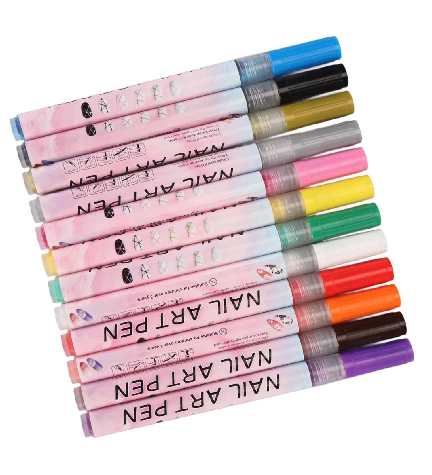 12 Pieces 3D Nail Polish Pens 0.5 mm Tip Bright Colours Easy to Use 3D Nail Art Pen Set for Party Family Salon - Buy Online on SooperMarket.com