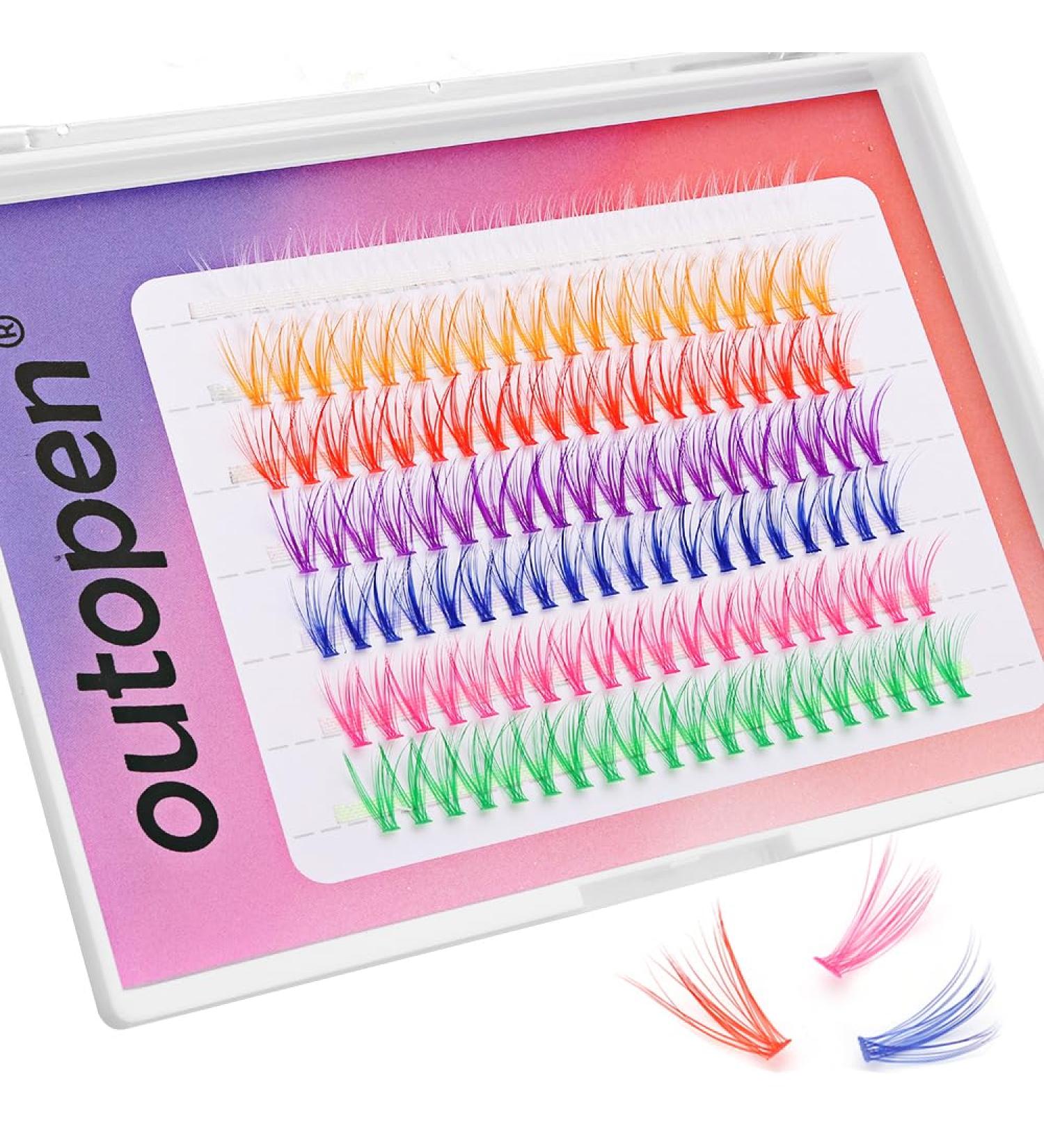 Outopen 14MM Colored Cluster Lash Extensions - 140 PCS C Curl Wispy Natural Eyelashes - DIY Reusable 7 Color Mix - Buy Online on SooperMarket.com