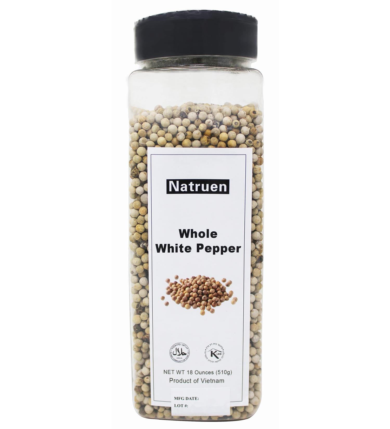Natruen Whole White Peppercorn 18oz - Premium Grinder Refill | All Natural, Non-GMO, Vegan, Gluten Free | Kosher & Halal Compliant - Buy Online on SooperMarket.com