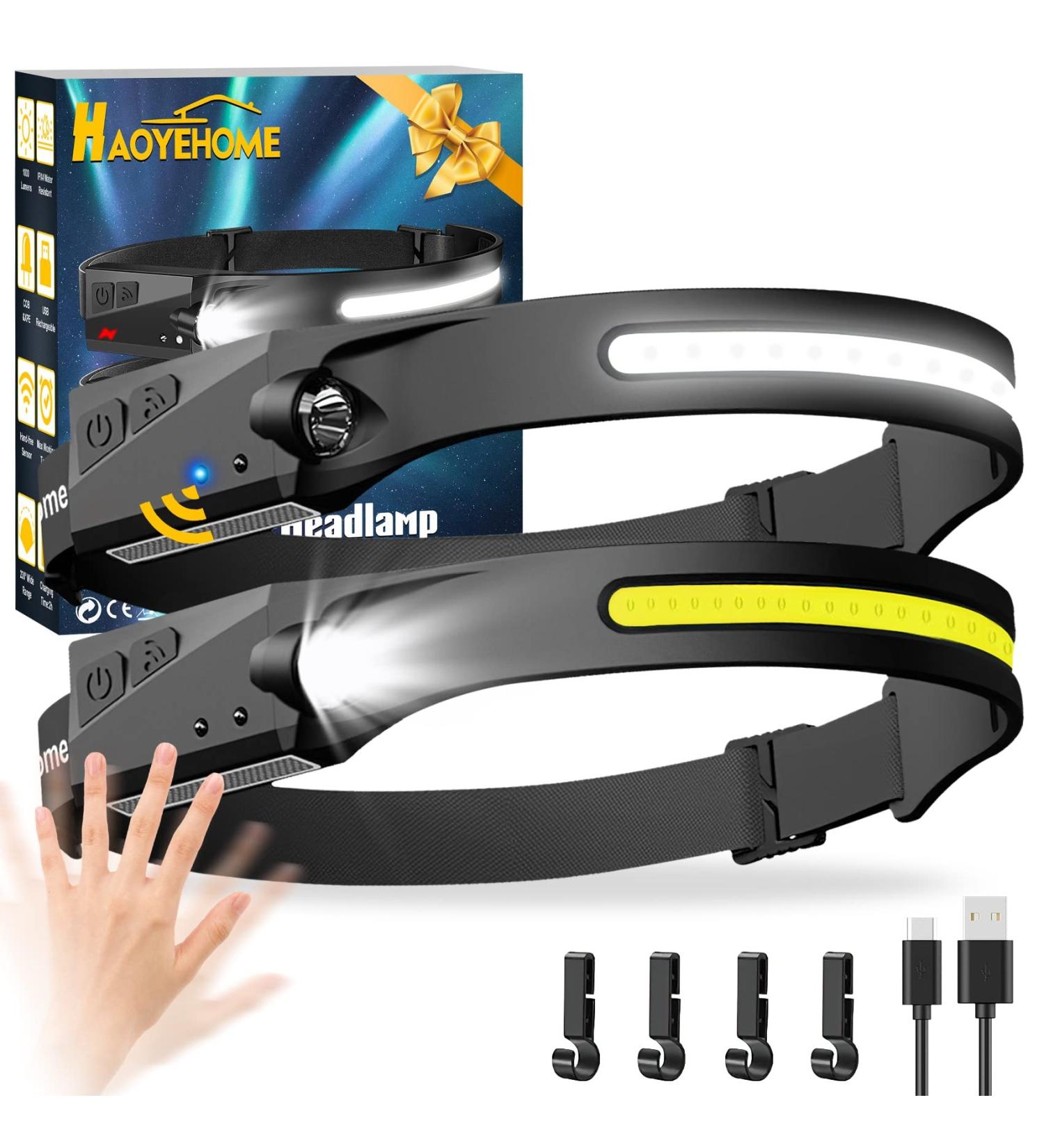 Rechargeable Headlamp 2 Pack for Adults | 230 Bright Beam & Spotlight | Motion Sensor, 6 Modes | Lightweight Head Lamps Flashlight for Repairing, Camping, Running, Cycling | Black - 2 - Buy Online on SooperMarket.com