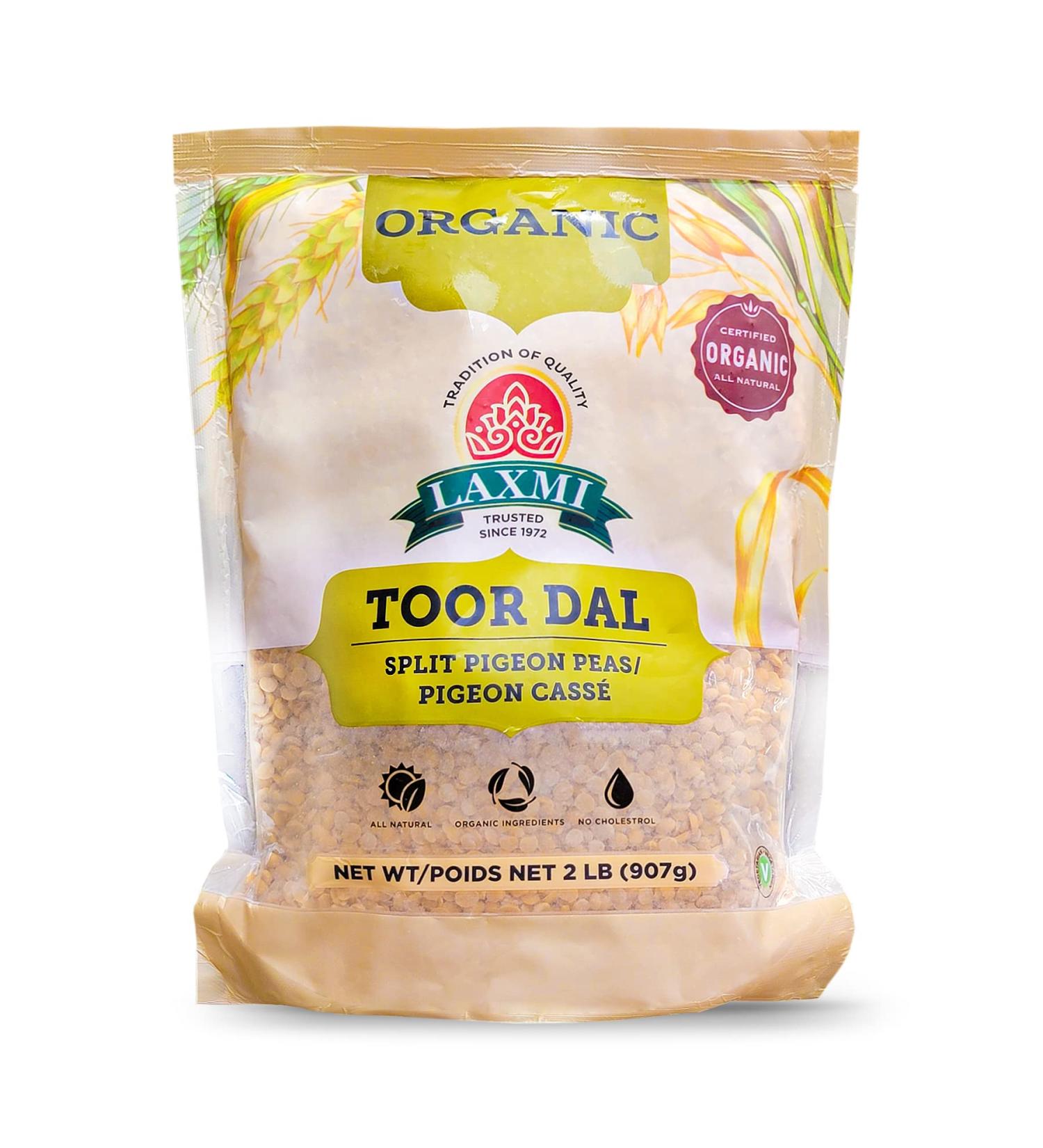 Laxmi Organic Toor Dal  Traditional Indian Split Yellow Peas - 2lb Bag - Buy Online on SooperMarket.com