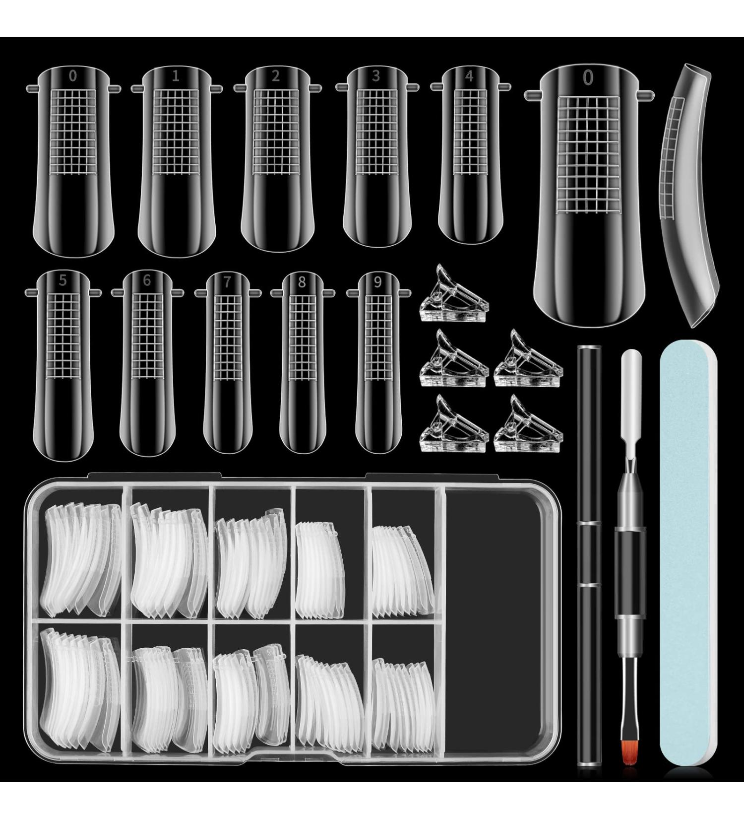 Saviland Clear Dual Nail Forms Set - 100PCS Full Cover Nail Extension Gel Molds + Dual-end Poly Gel Brush | 10 Sizes for Manicure Salon & Home DIY - Buy Online on SooperMarket.com