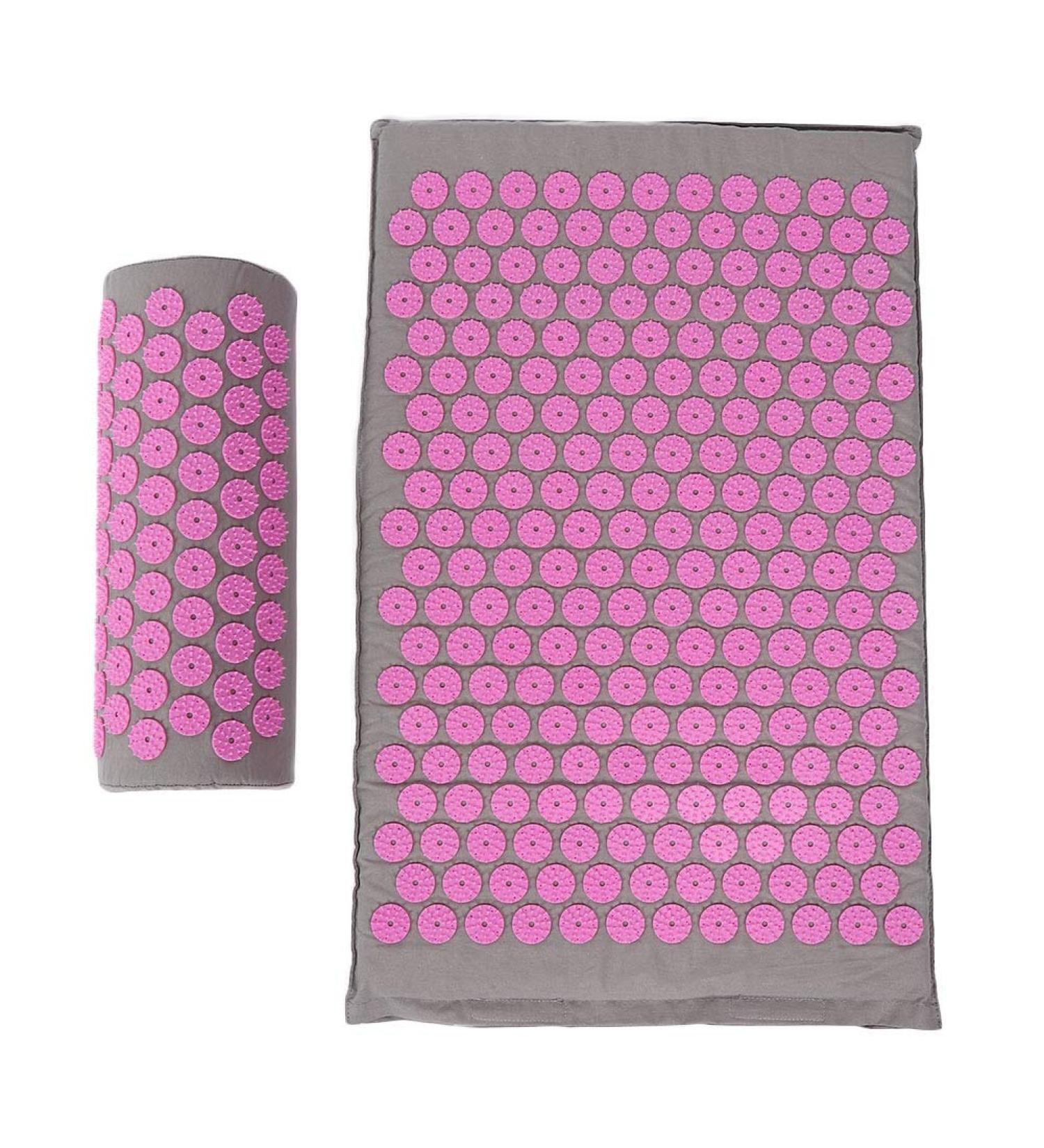 Acupuncture Massage Yoga Mat & Pillow Set for Back Neck & Sciatic Nerve Pain - Light Gray Pink Buckle - Buy Online on SooperMarket.com