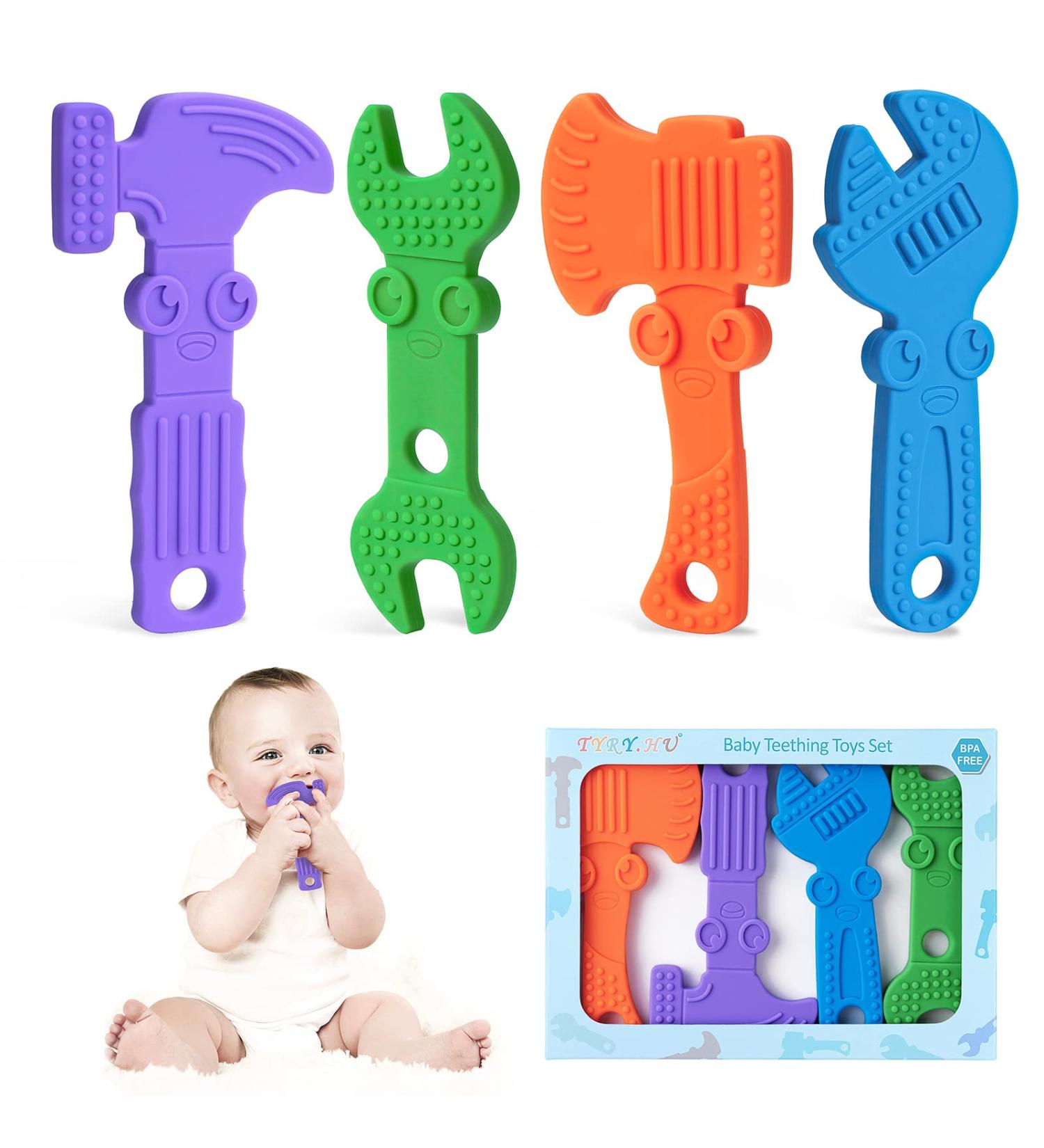 TYRY.HU BPA Free Silicone Teething Toys - Baby Toothbrush Teether Chew Toy Set for Newborns - 4pcs (C) - Buy Online on SooperMarket.com