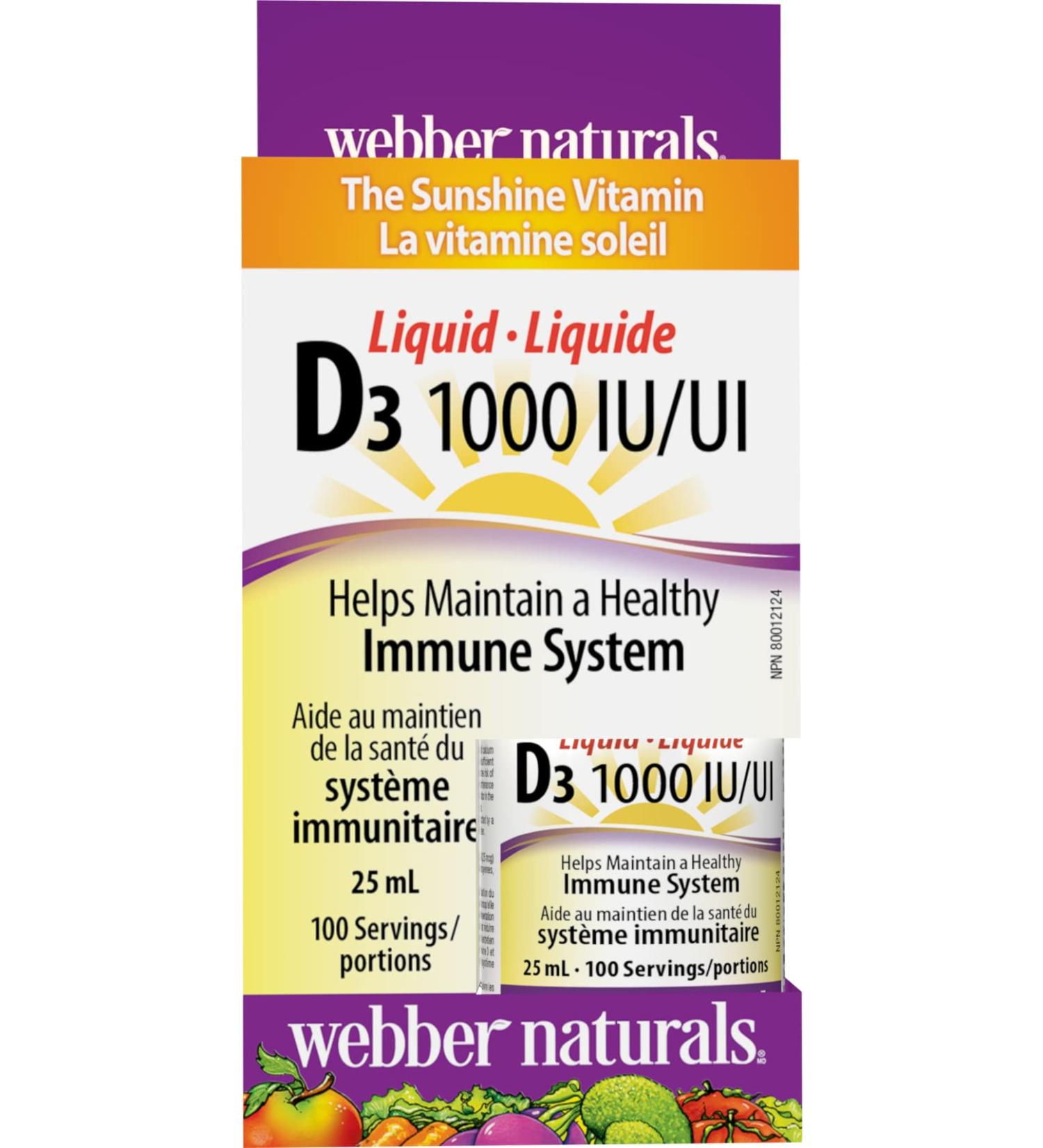 Webber Naturals Vitamin D3 1000 IU Liquid 25 mL For Healthy Bones Teeth and the Maintenance of Good Health Unflavored 25 ml (Pack of 1) - Buy Online on SooperMarket.com