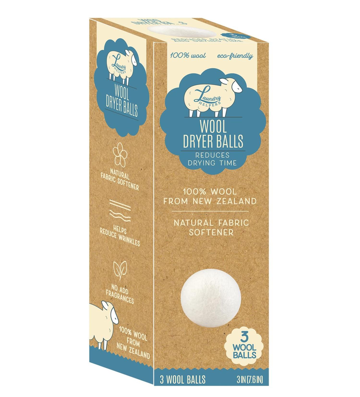 Wool Dryer Balls Reusable Natural Fabric Softener Reduce Static Cling White 3 Pack