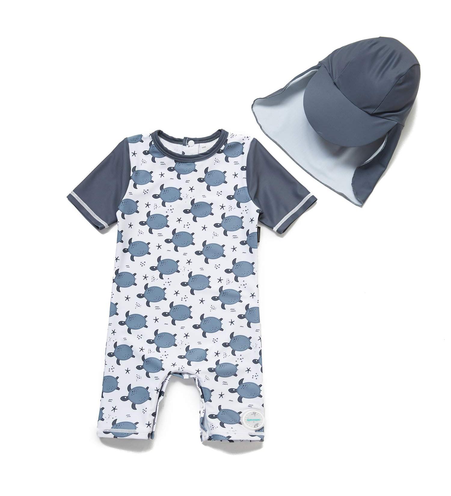 BONVERANO Baby Boys Swimsuit - Toddler Bathing Suit with UPF 50+ Sun Protection | Short-Sleeve Zipper One Piece Swimwear | 2-3 Years, Grey Turtle - Buy Online on SooperMarket.com