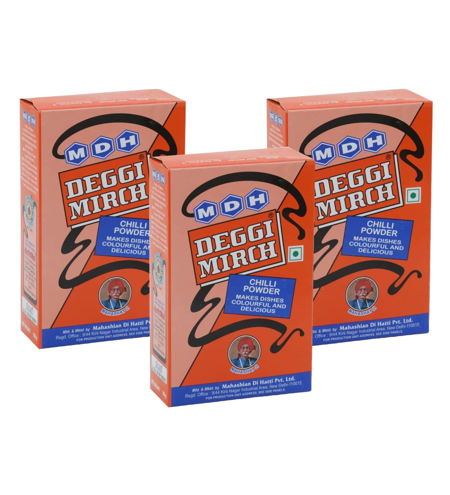 MDH Deggi Mirch 100g (Pack of 3)- Enhances the flavours of the meal - A must-have Indian Spice Red Chilli Powder in the kitchen Widely used Spice powder Deggi Mirch 100 g (Pack of 3) - Buy Online on SooperMarket.com