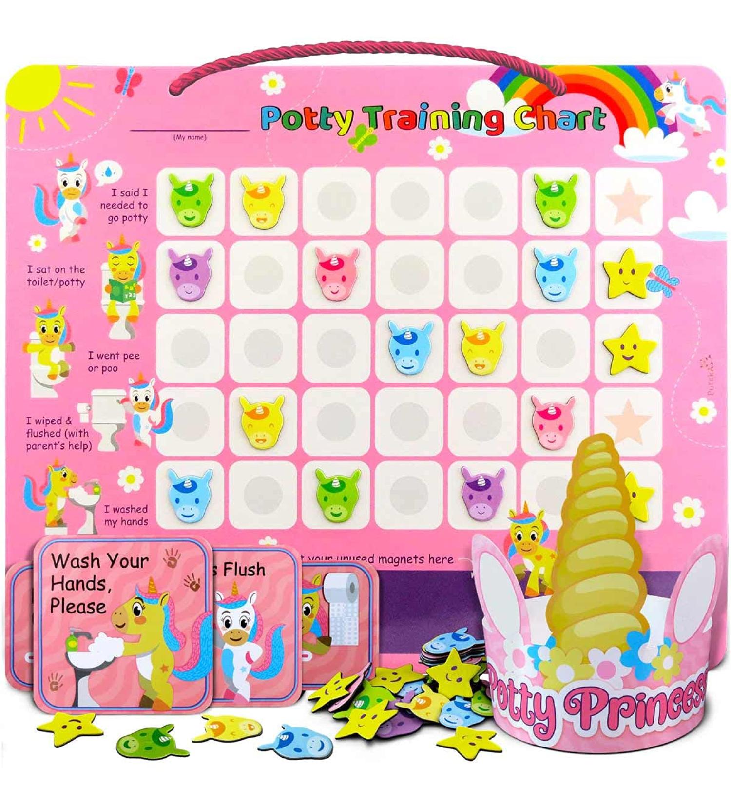 Potty Training Magnetic Reward Chart for Girls - Unicorn Theme with Multicolored Stickers - Buy Online on SooperMarket.com