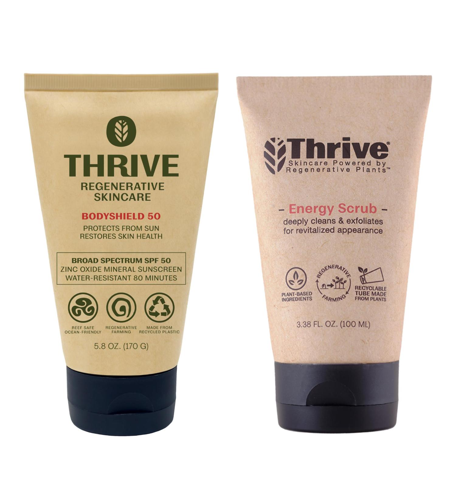Thrive SPF50 Protect & Exfoliate Superplant Skin Care Set | Reef Safe Sunscreen & Vegan Face Scrub | Gift Set Made in USA - Buy Online on SooperMarket.com
